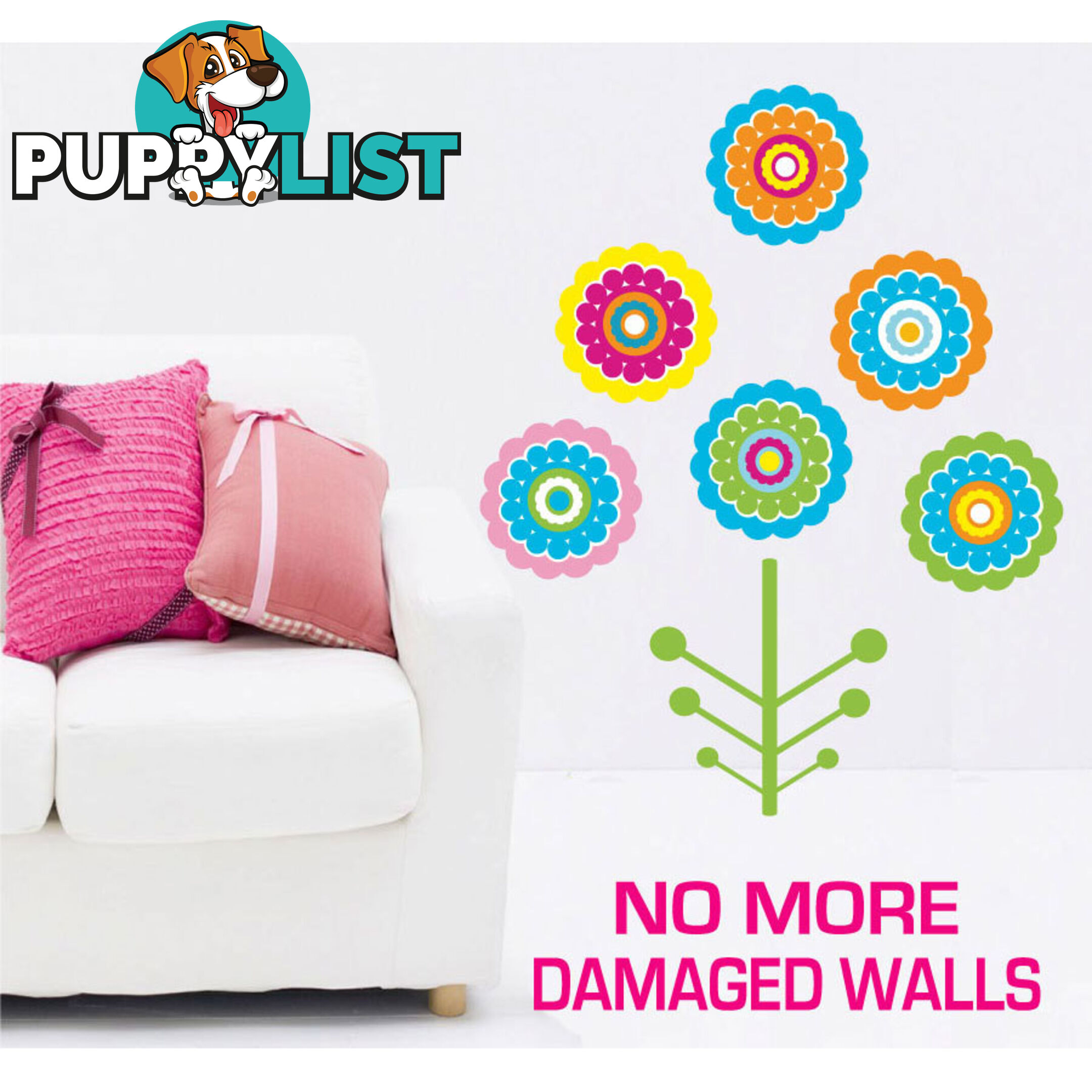 Medium Size Colourful Flower Tree Wall Stickers - Totally Movable