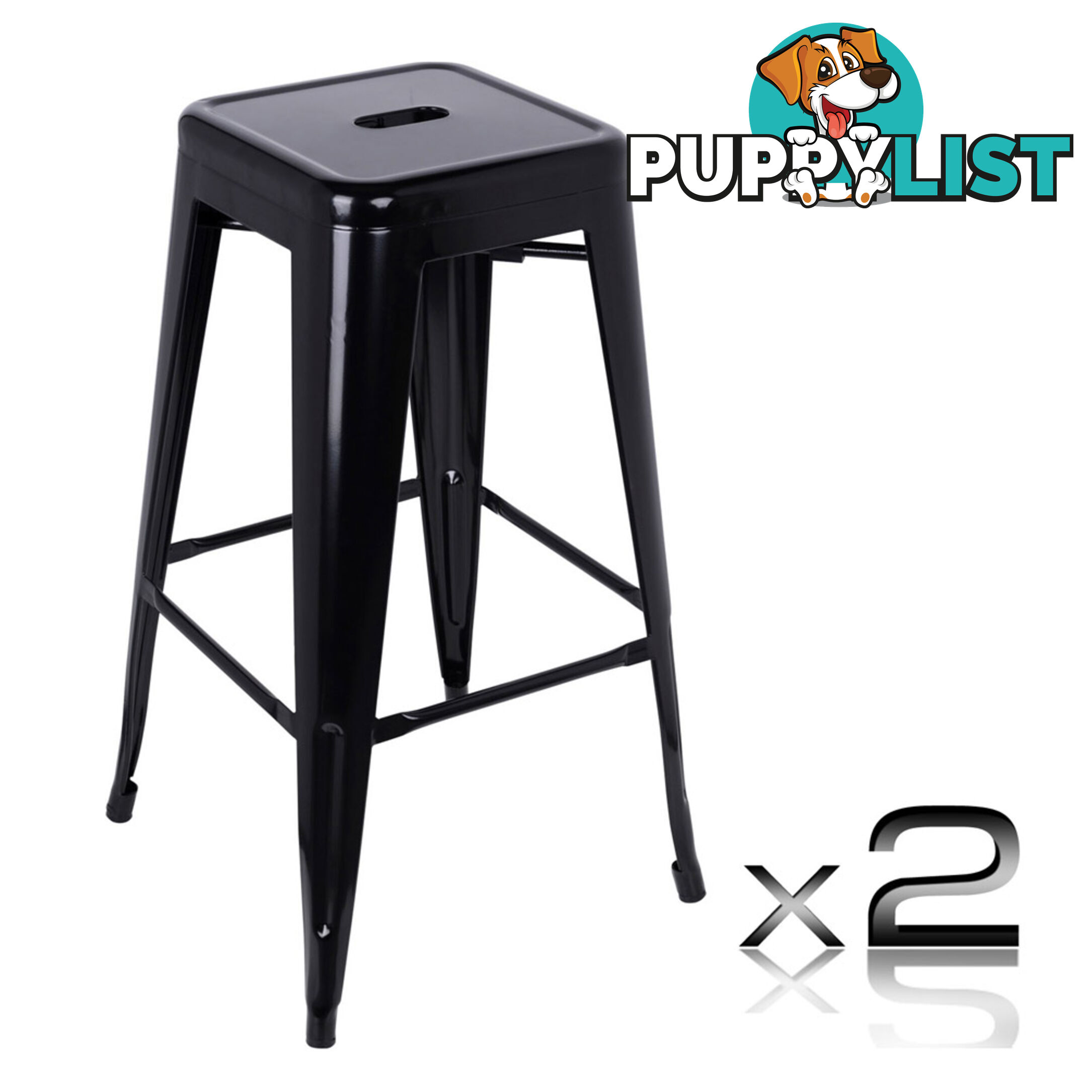 Set of 2 Steel Kitchen Bar Stool 76cm Black