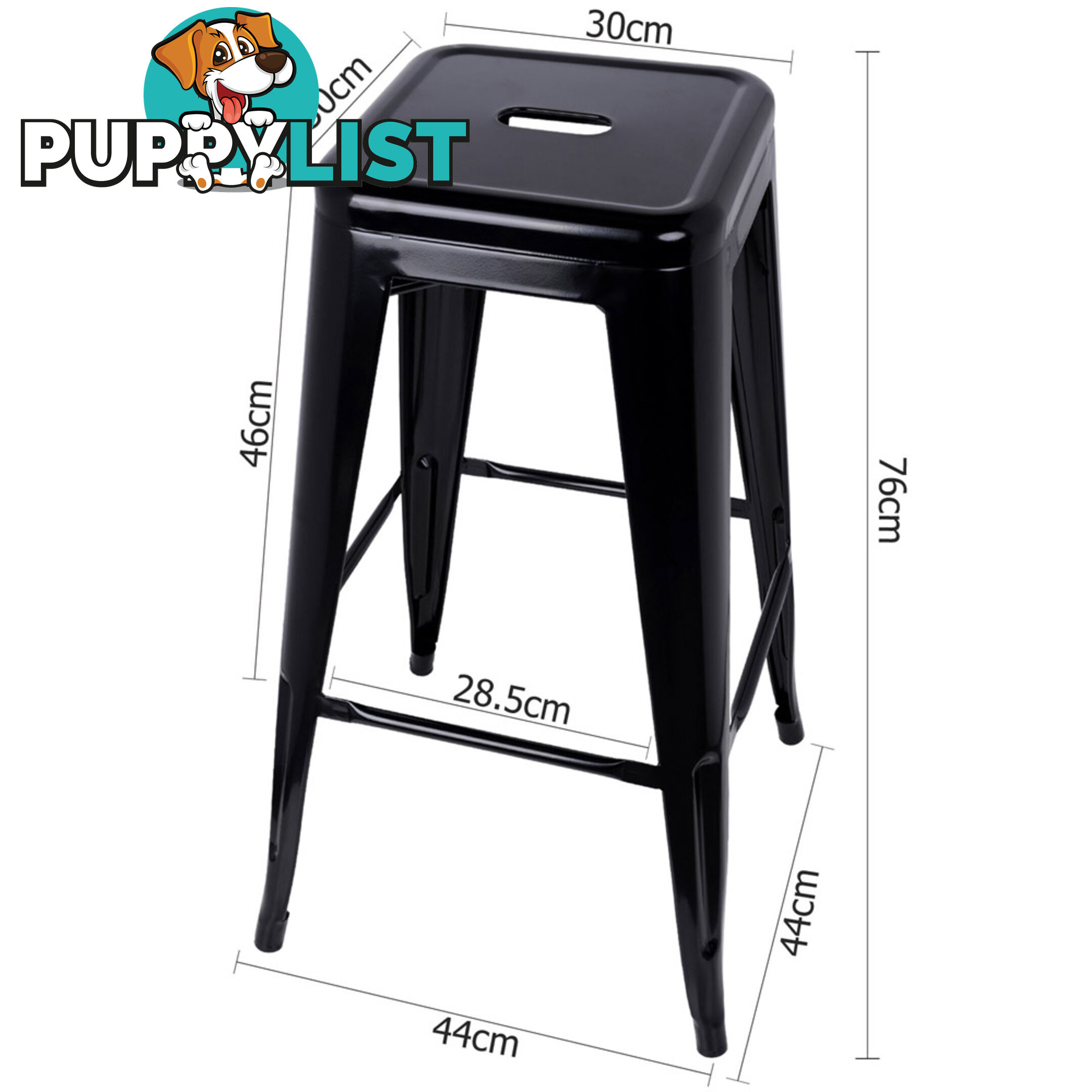 Set of 2 Steel Kitchen Bar Stool 76cm Black