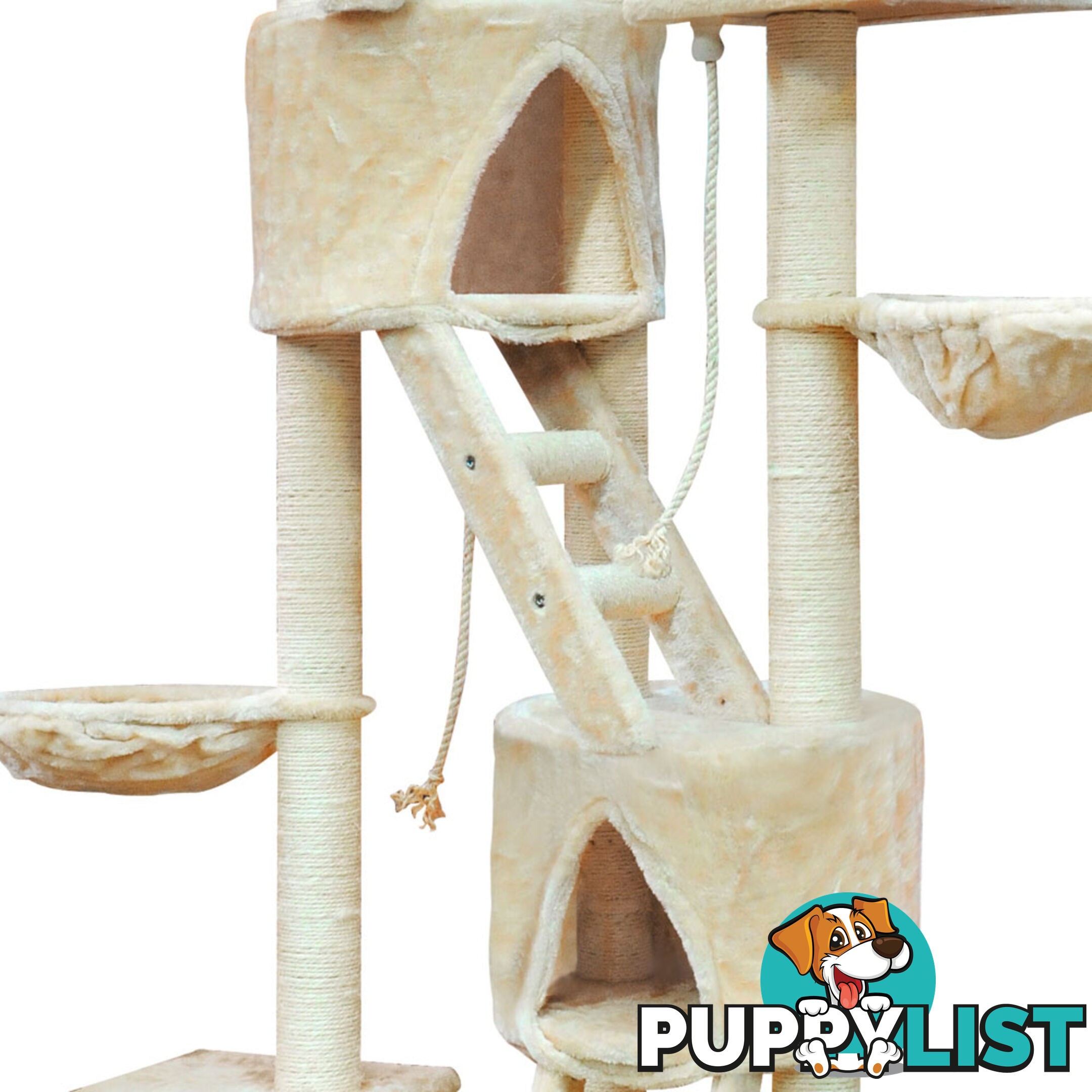 Multi Level Cat Scratching Poles Tree w/ Ladder Beige