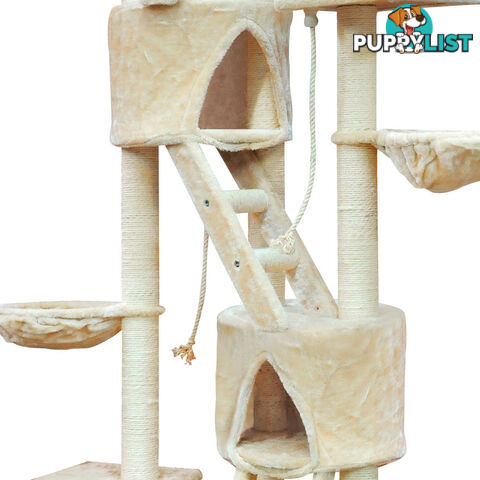 Multi Level Cat Scratching Poles Tree w/ Ladder Beige