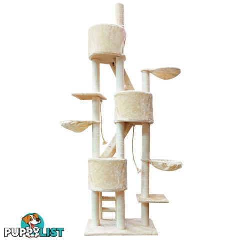 Multi Level Cat Scratching Poles Tree w/ Ladder Beige