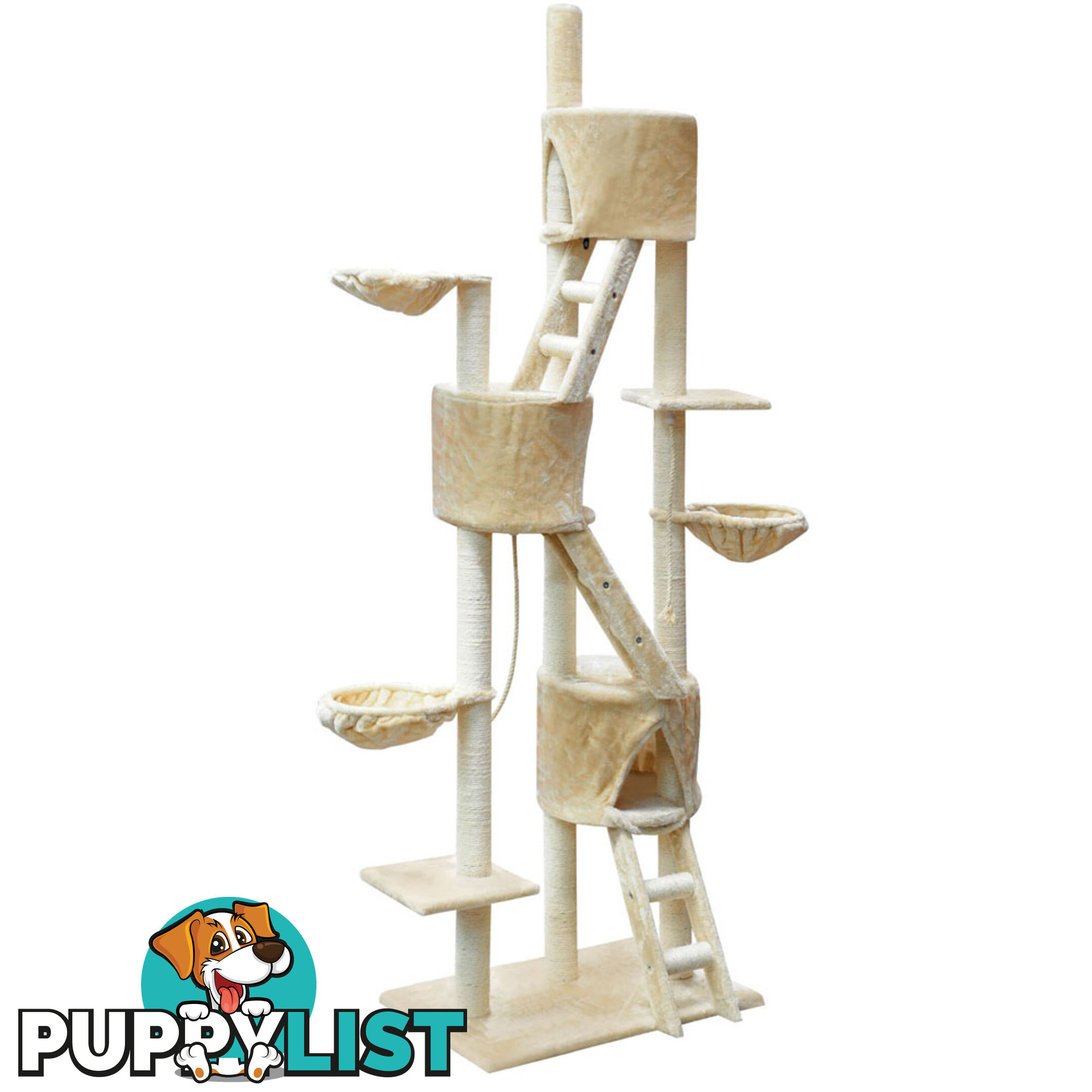 Multi Level Cat Scratching Poles Tree w/ Ladder Beige