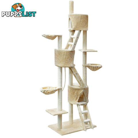 Multi Level Cat Scratching Poles Tree w/ Ladder Beige