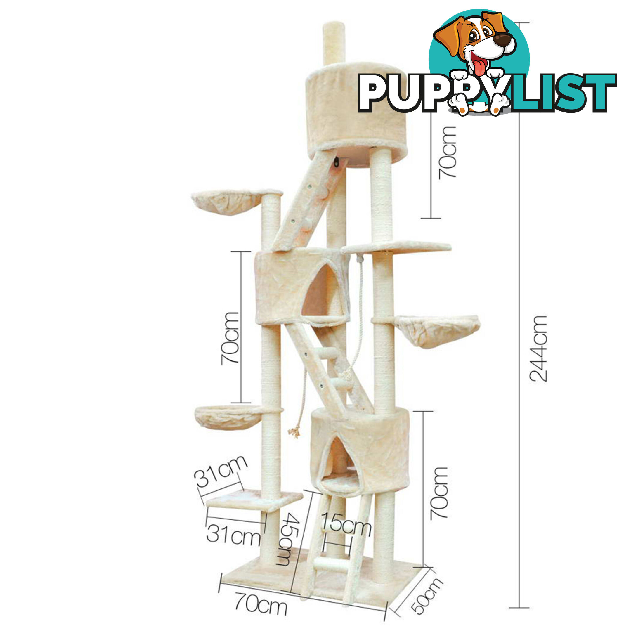 Multi Level Cat Scratching Poles Tree w/ Ladder Beige