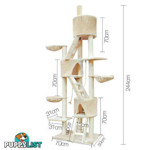 Multi Level Cat Scratching Poles Tree w/ Ladder Beige