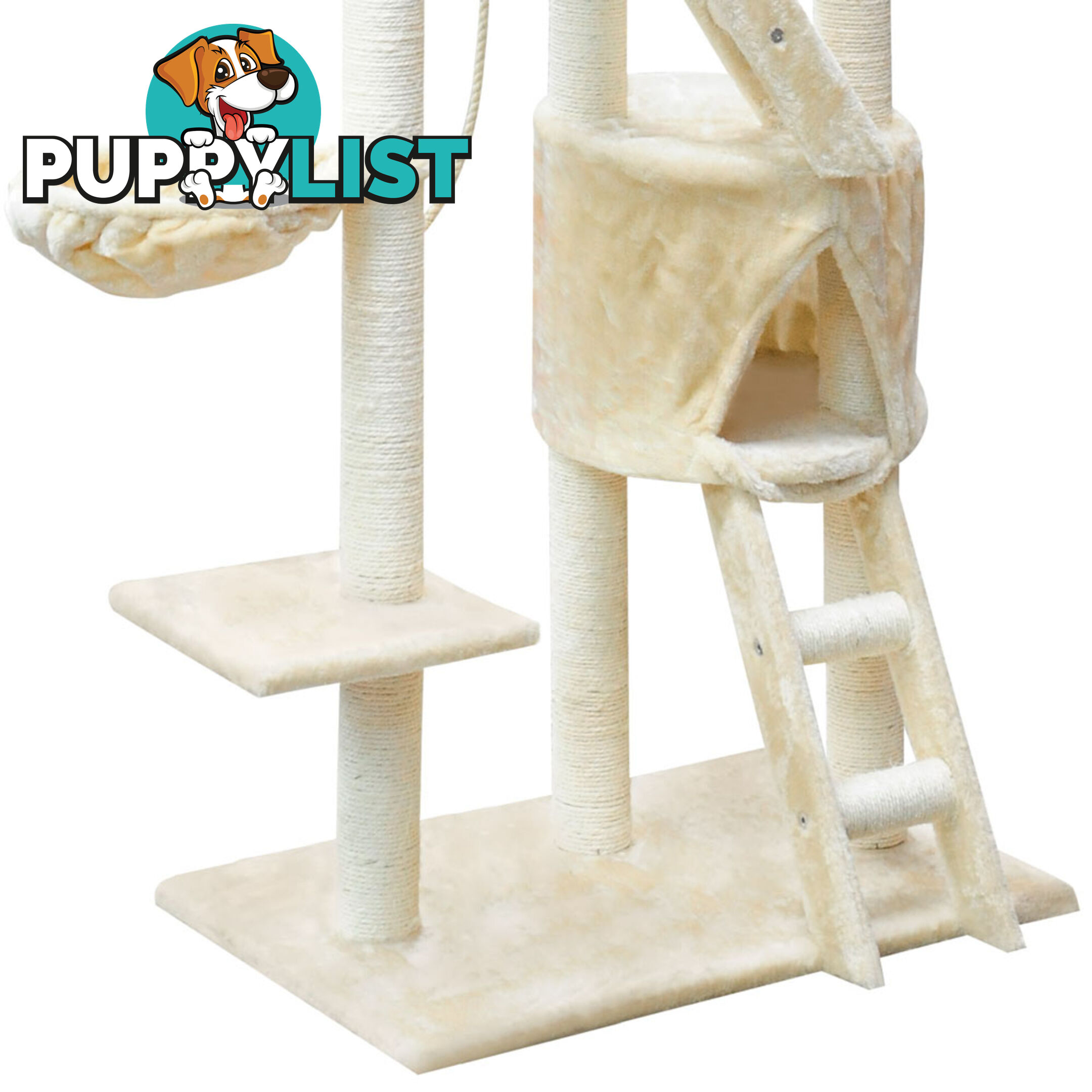 Multi Level Cat Scratching Poles Tree w/ Ladder Beige