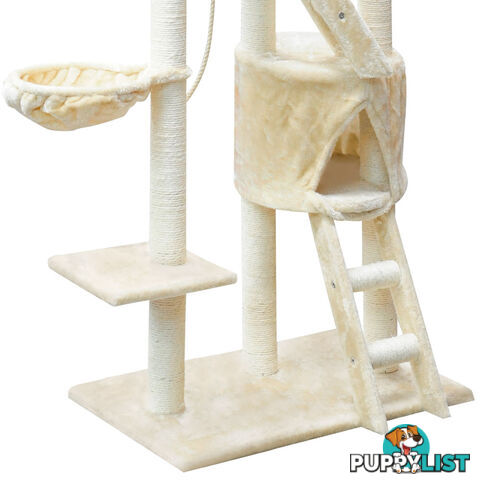 Multi Level Cat Scratching Poles Tree w/ Ladder Beige