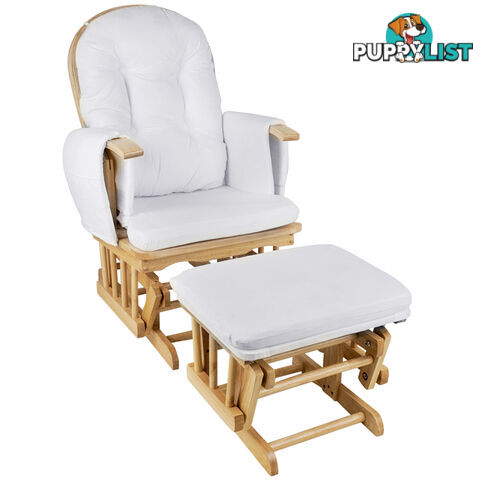 Baby Breast Feeding Sliding Glider Chair w/ Ottoman Natural Wood