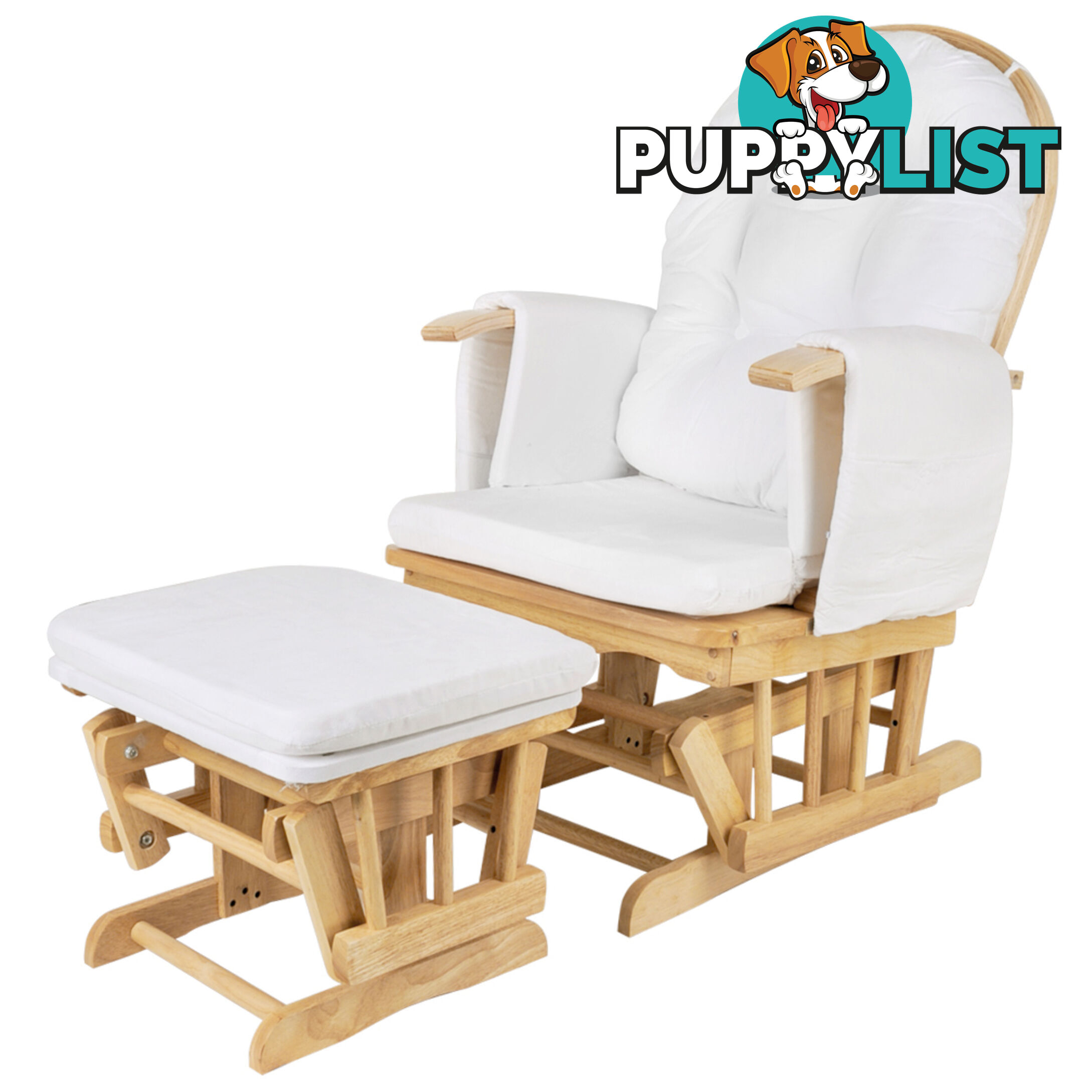 Baby Breast Feeding Sliding Glider Chair w/ Ottoman Natural Wood