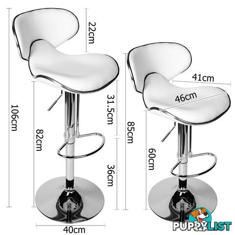 Set of 2 PU Leather Kitchen Bar Stool White