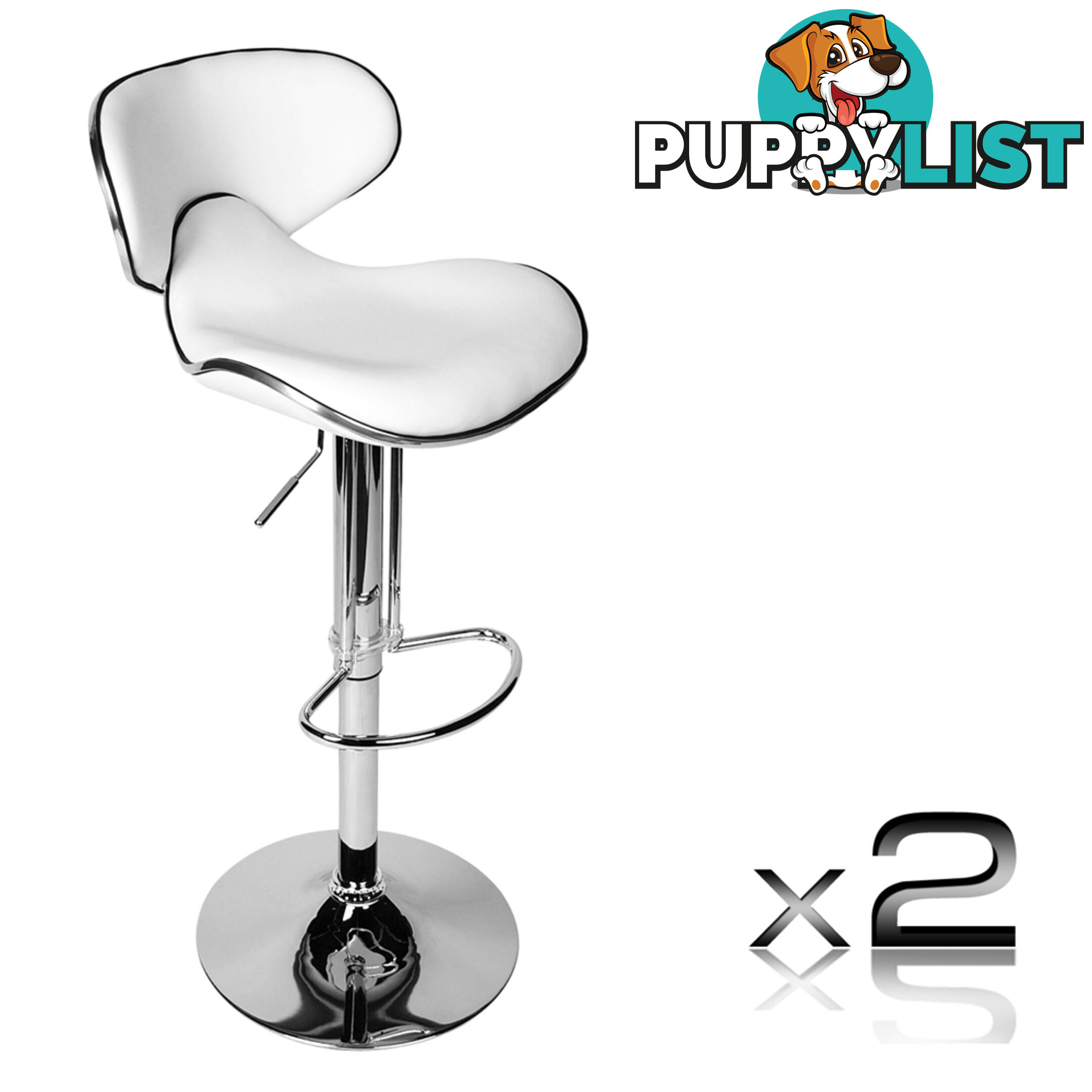 Set of 2 PU Leather Kitchen Bar Stool White