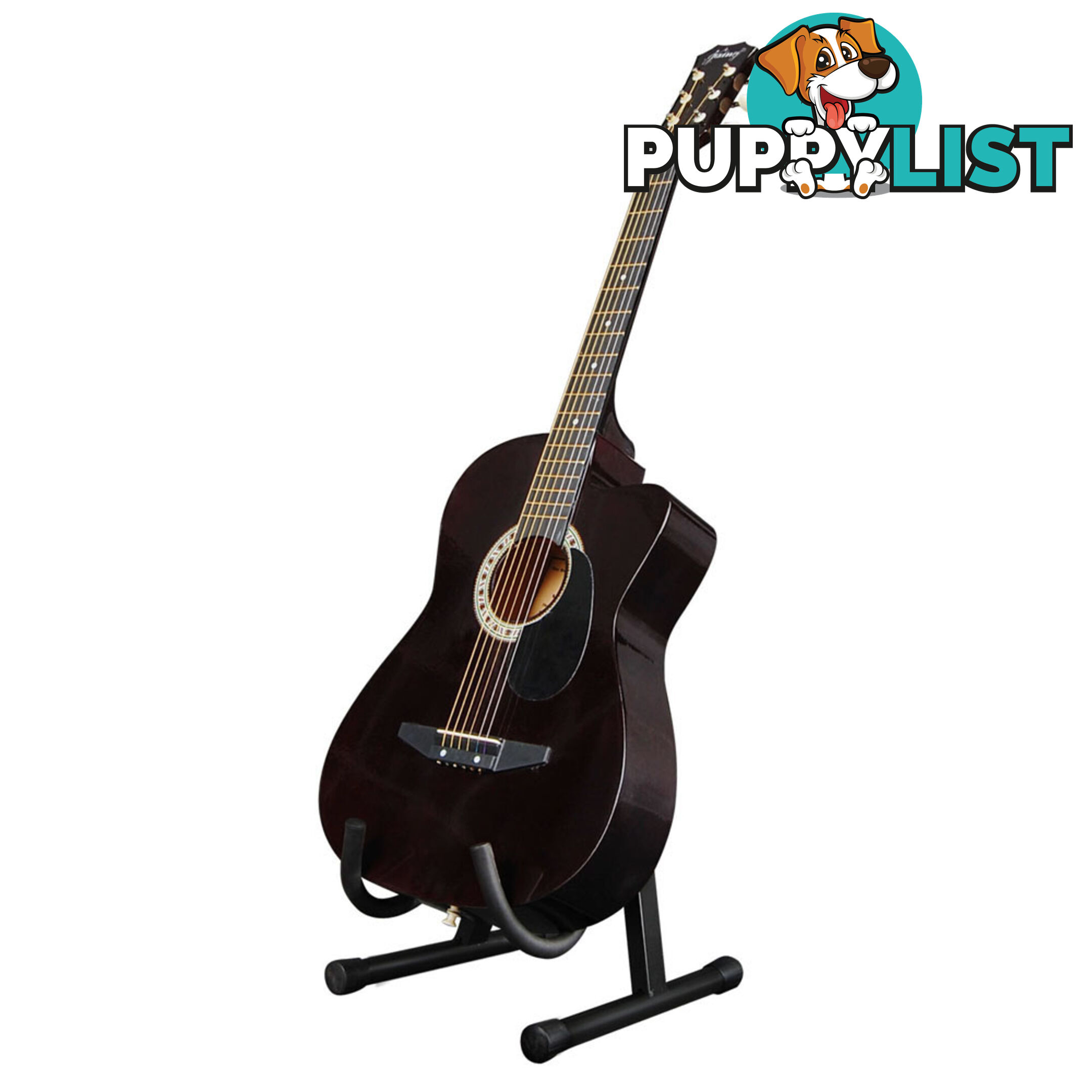 Acoustic Cutaway Guitar Black w/ Steel String Stand Strap