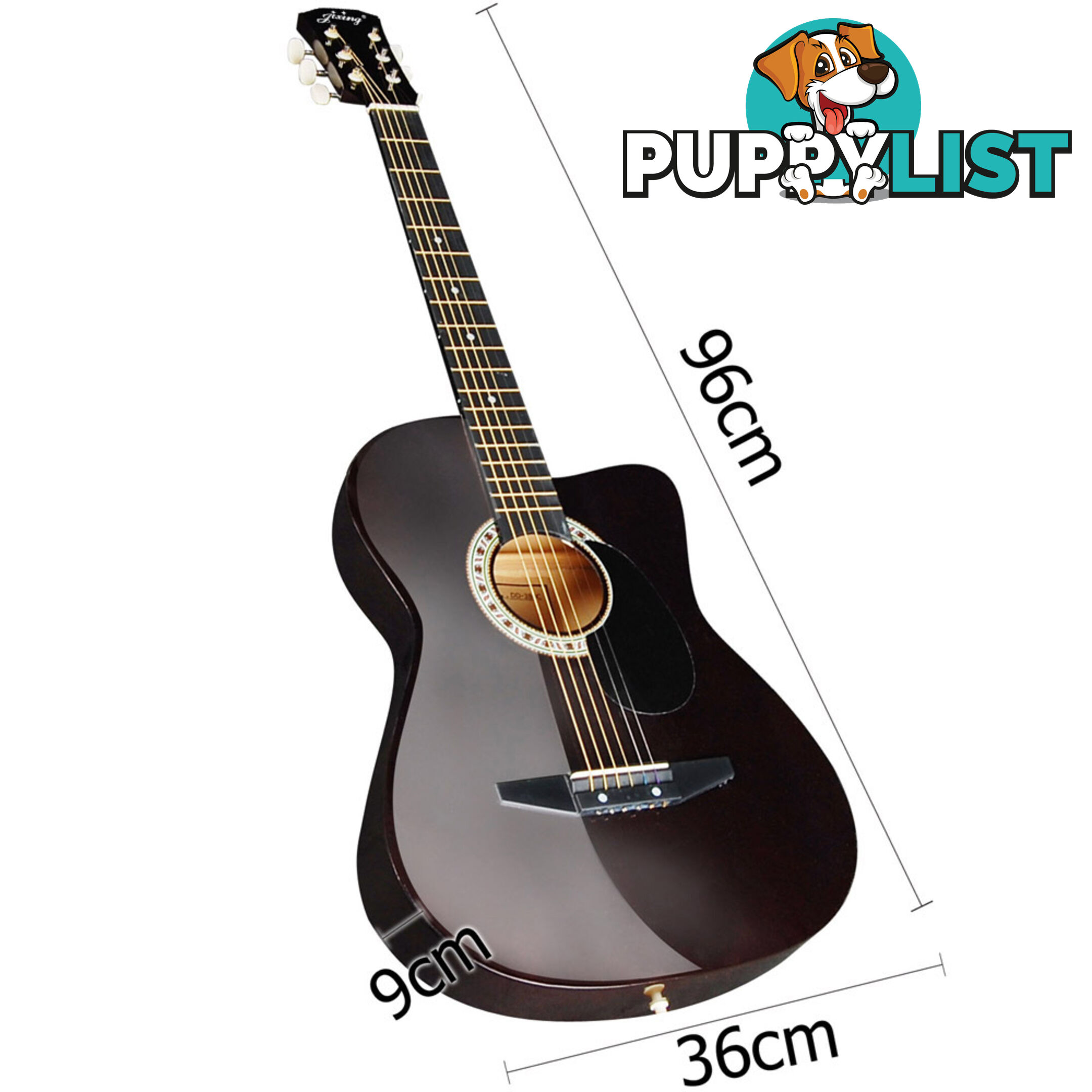 Acoustic Cutaway Guitar Black w/ Steel String Stand Strap