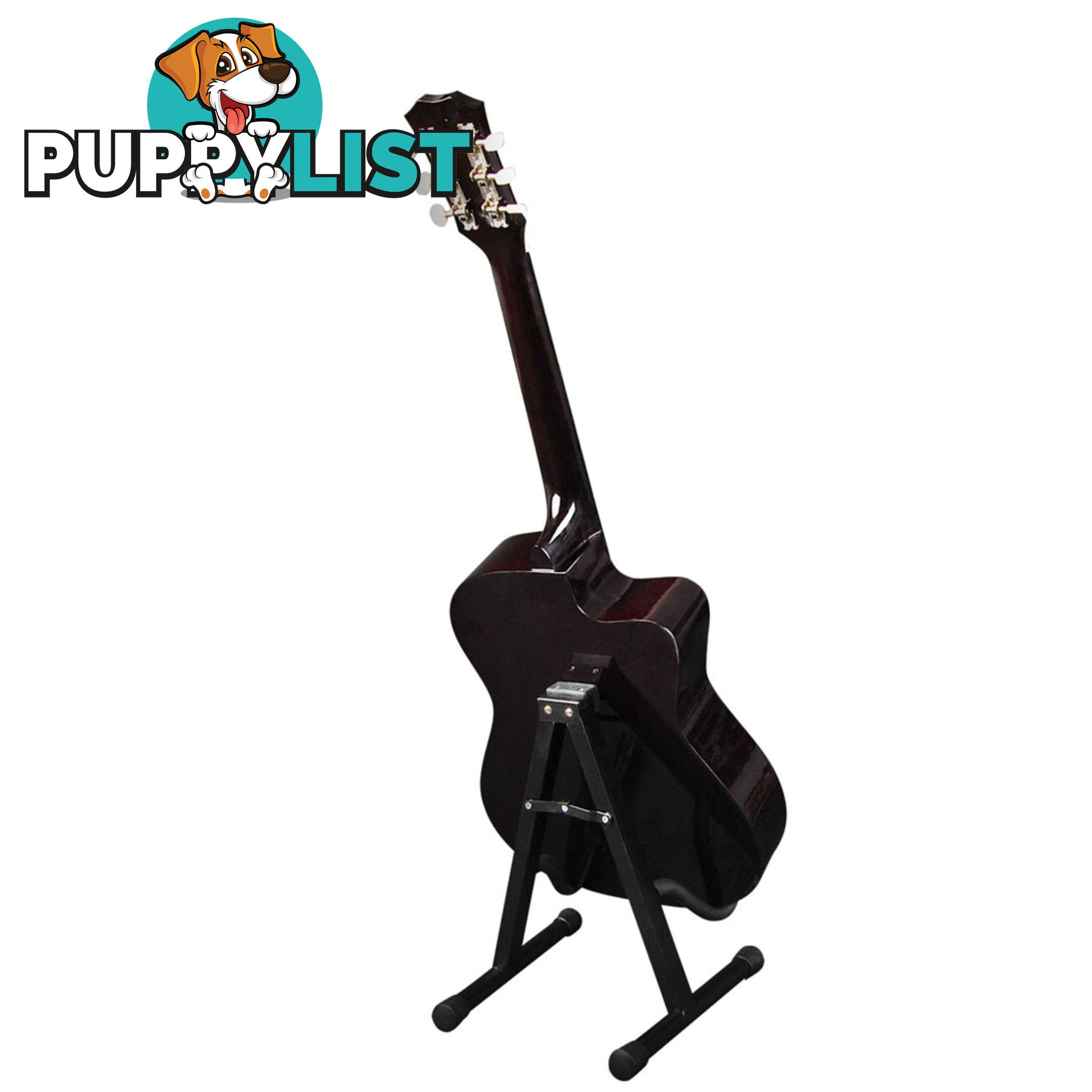 Acoustic Cutaway Guitar Black w/ Steel String Stand Strap