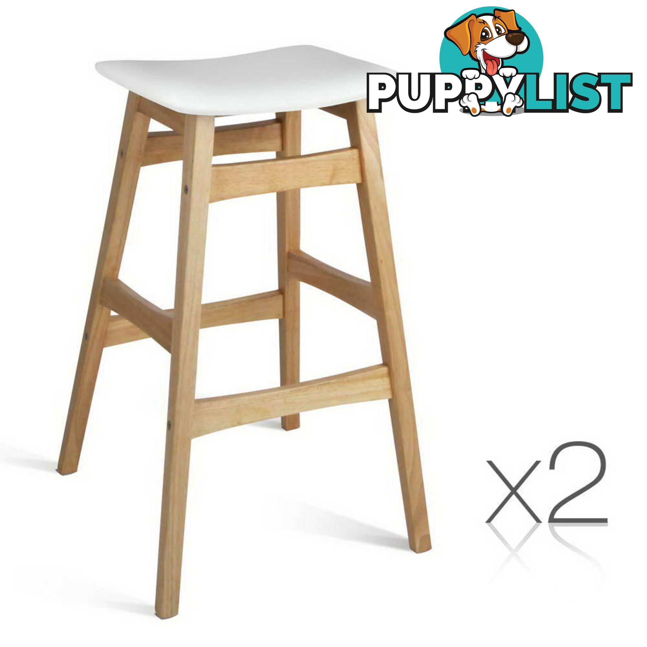 Sert of 2 Rubberwood Bar Stools - White