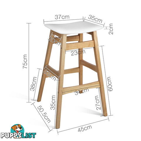 Sert of 2 Rubberwood Bar Stools - White