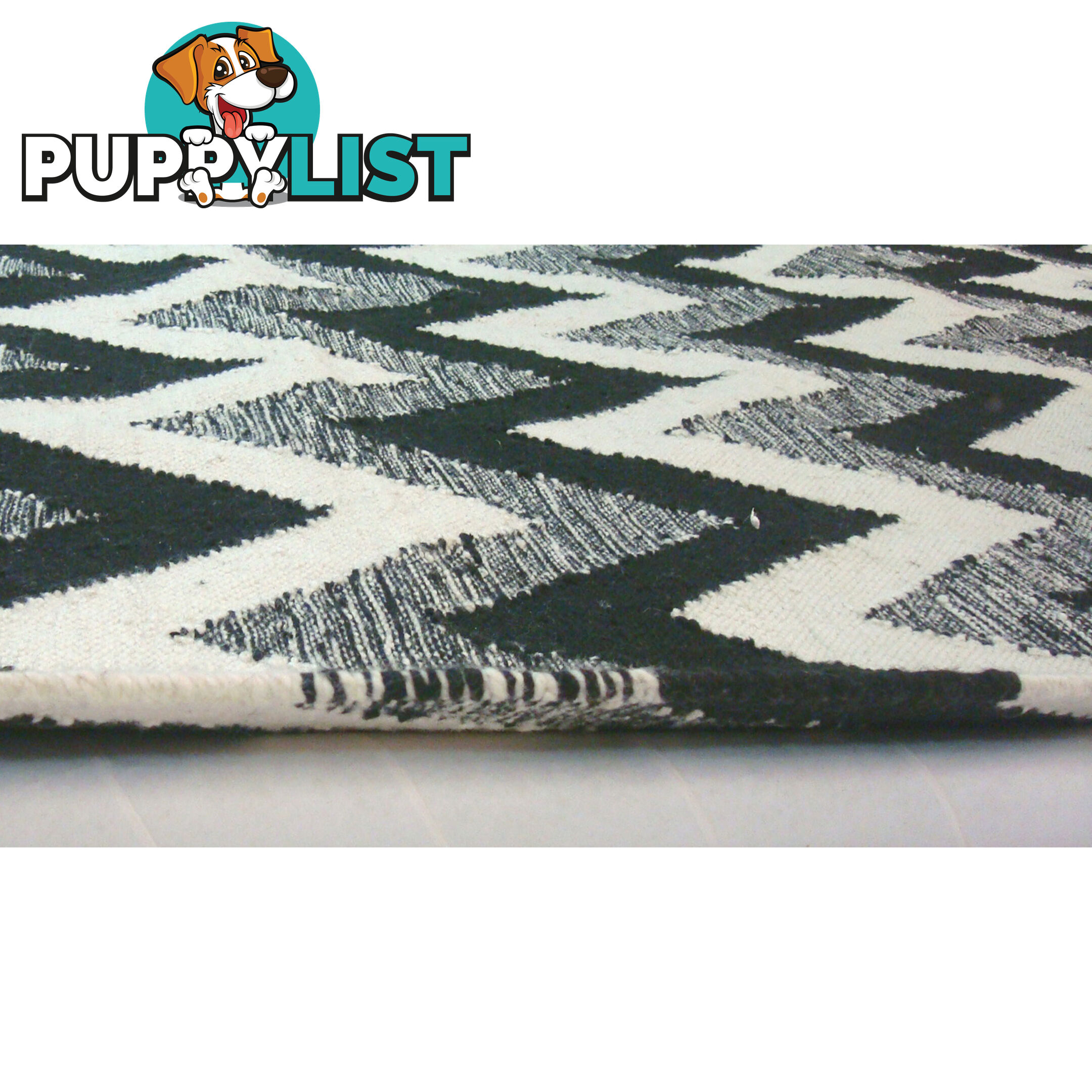 Chevron Durry Rug Black & White 160x230cm