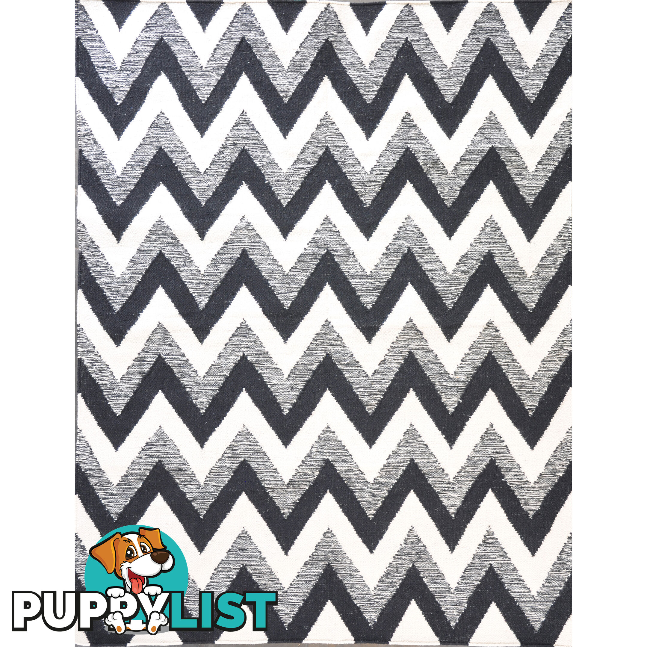 Chevron Durry Rug Black & White 160x230cm