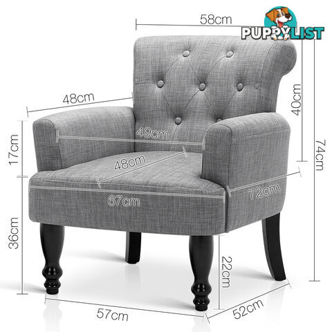 Wing Armchair French Provincial Linen Fabric Ash Grey