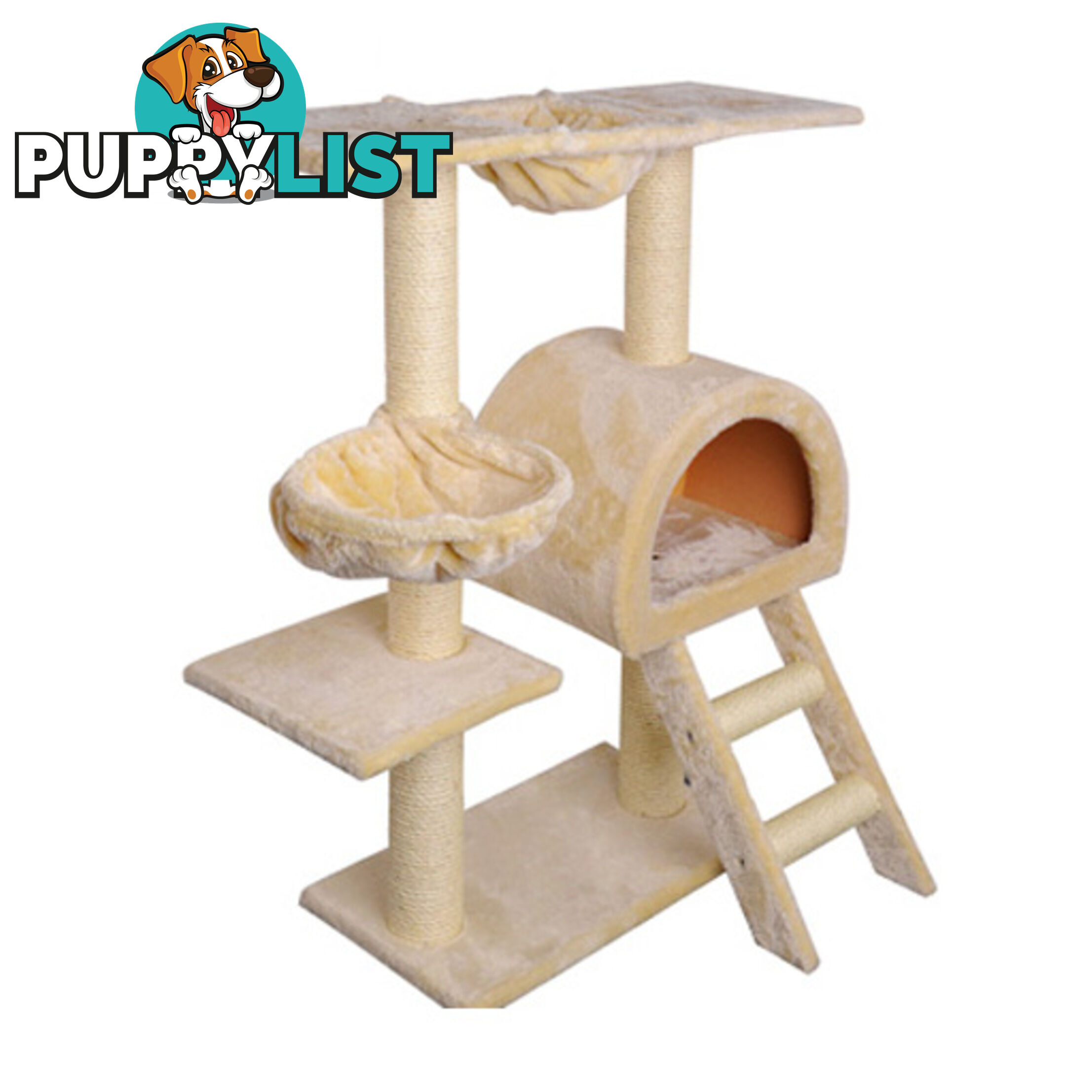 Multi Level Cat Scratching Poles Tree w/ Ladder Beige