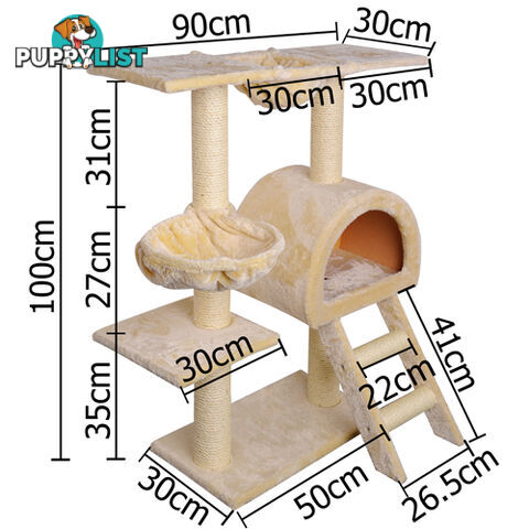 Multi Level Cat Scratching Poles Tree w/ Ladder Beige