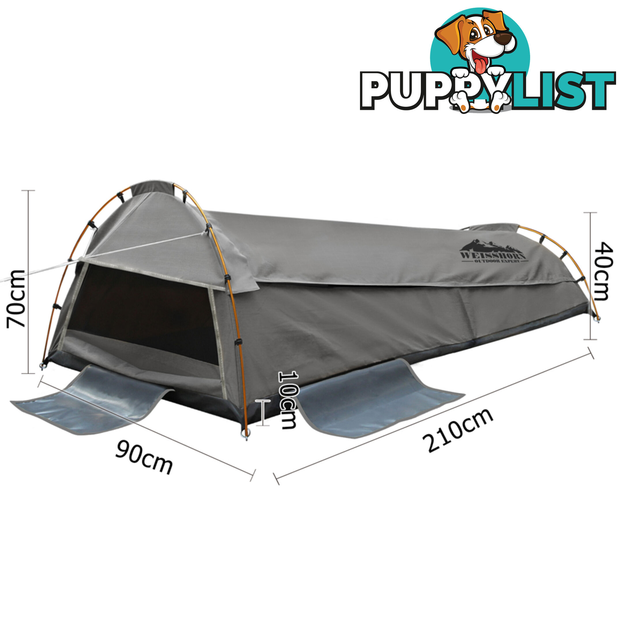 King Single Camping Canvas Swag Tent Grey with Air Pillow