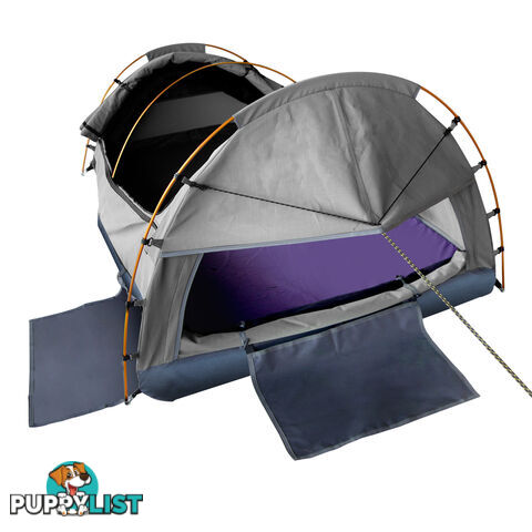 King Single Camping Canvas Swag Tent Grey with Air Pillow