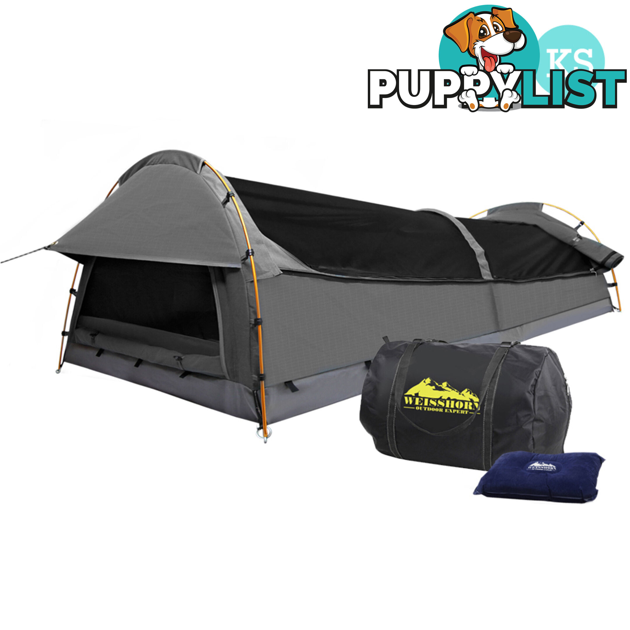 King Single Camping Canvas Swag Tent Grey with Air Pillow