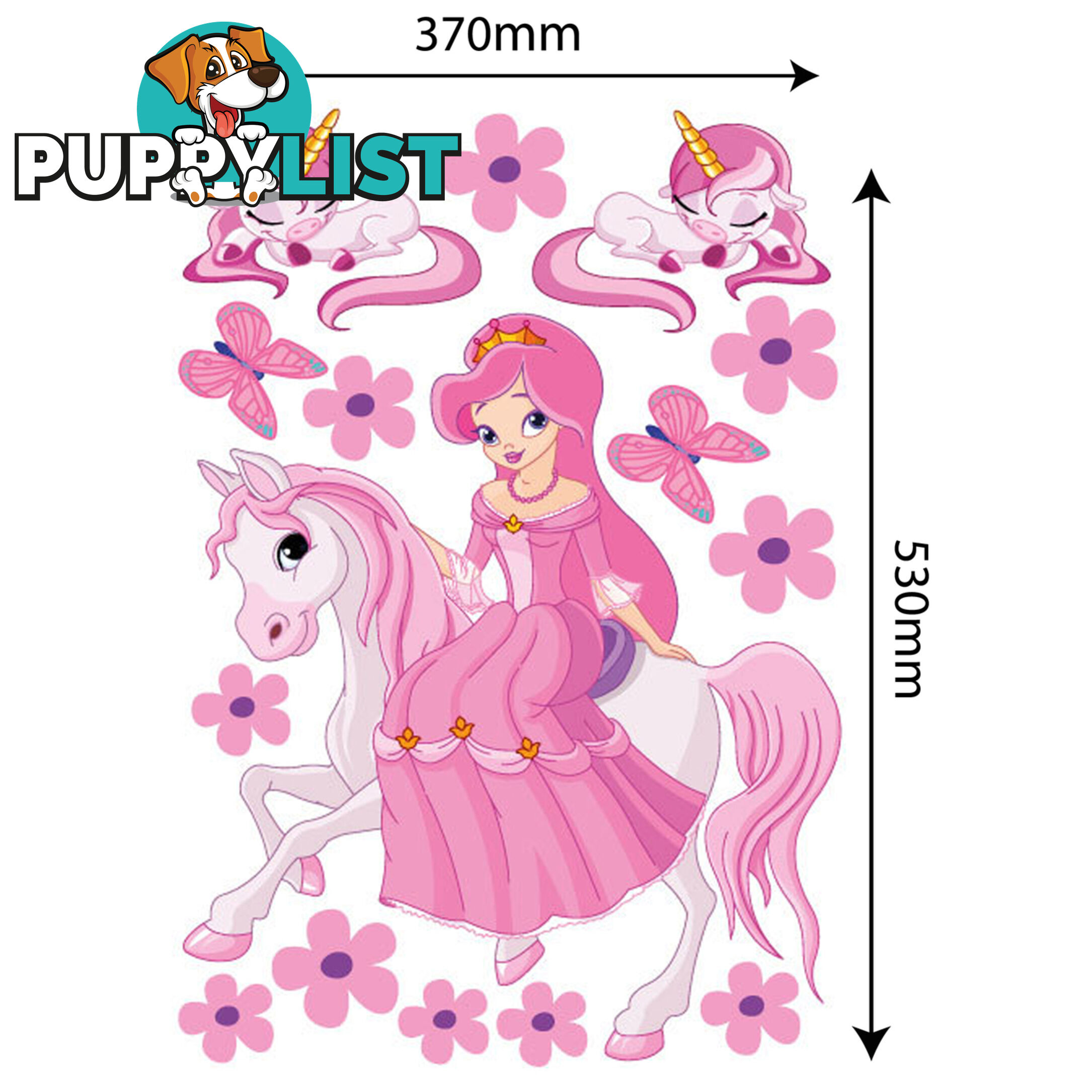 Large Size Princess on a horse with unicorns Wall Sticker - Totally Movable