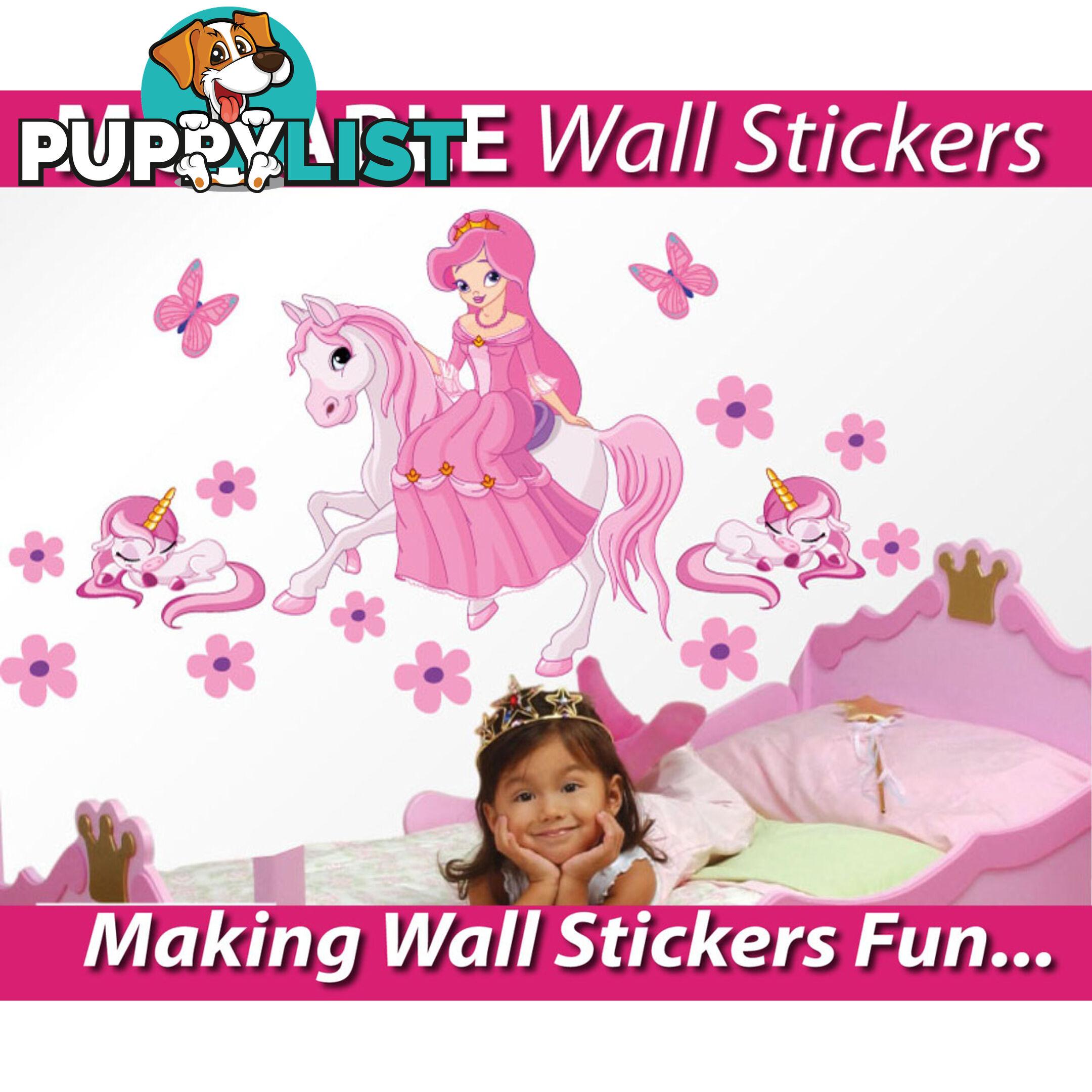 Large Size Princess on a horse with unicorns Wall Sticker - Totally Movable