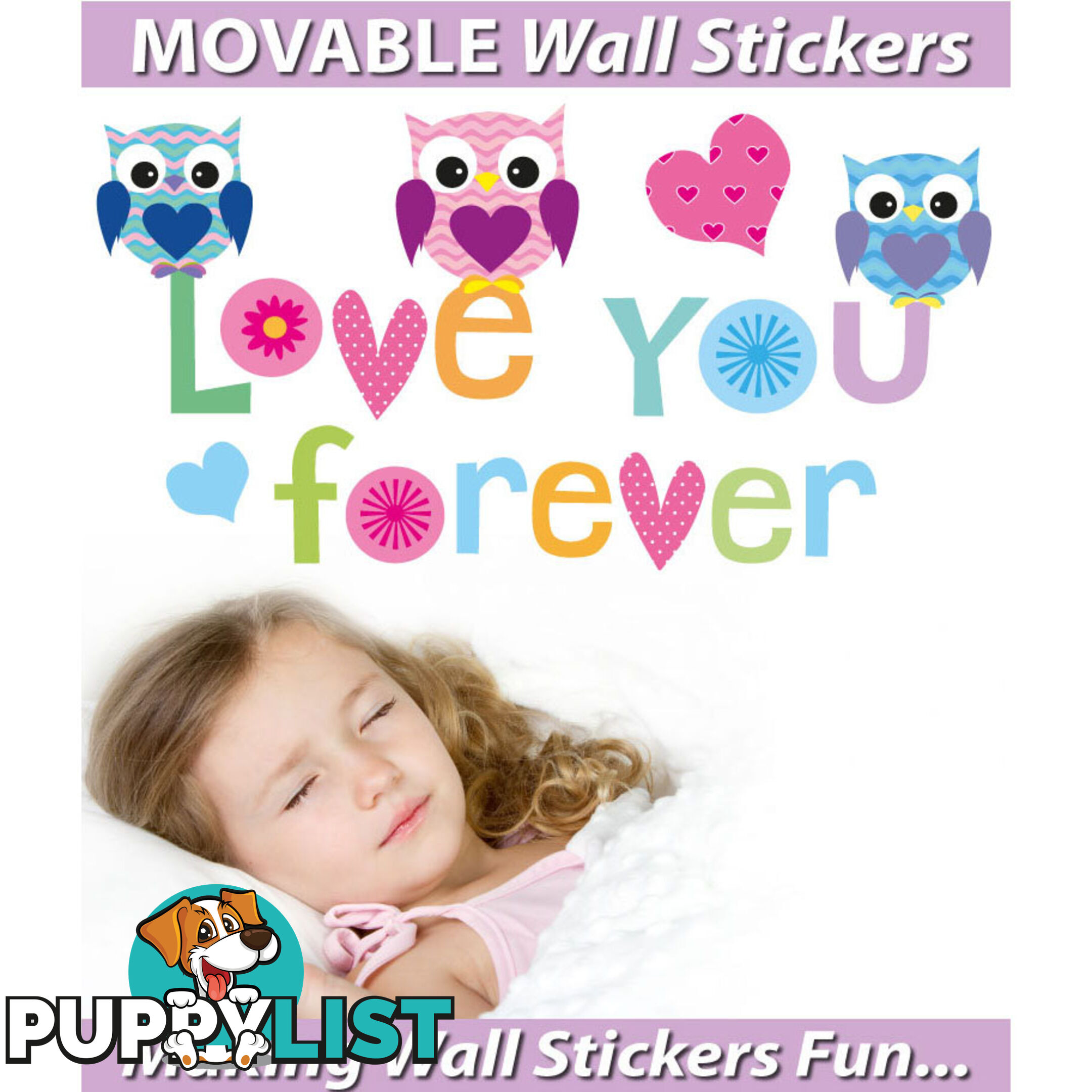 Large Size Love Forever Owls Wall Sticker - Totally Movable