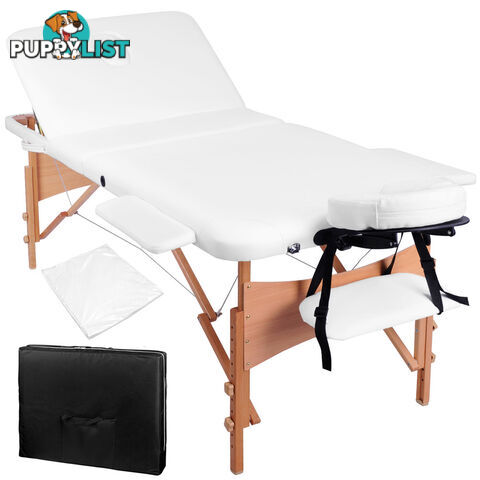 Portable Wooden 3 Fold Massage Table Chair Bed White 70 cm