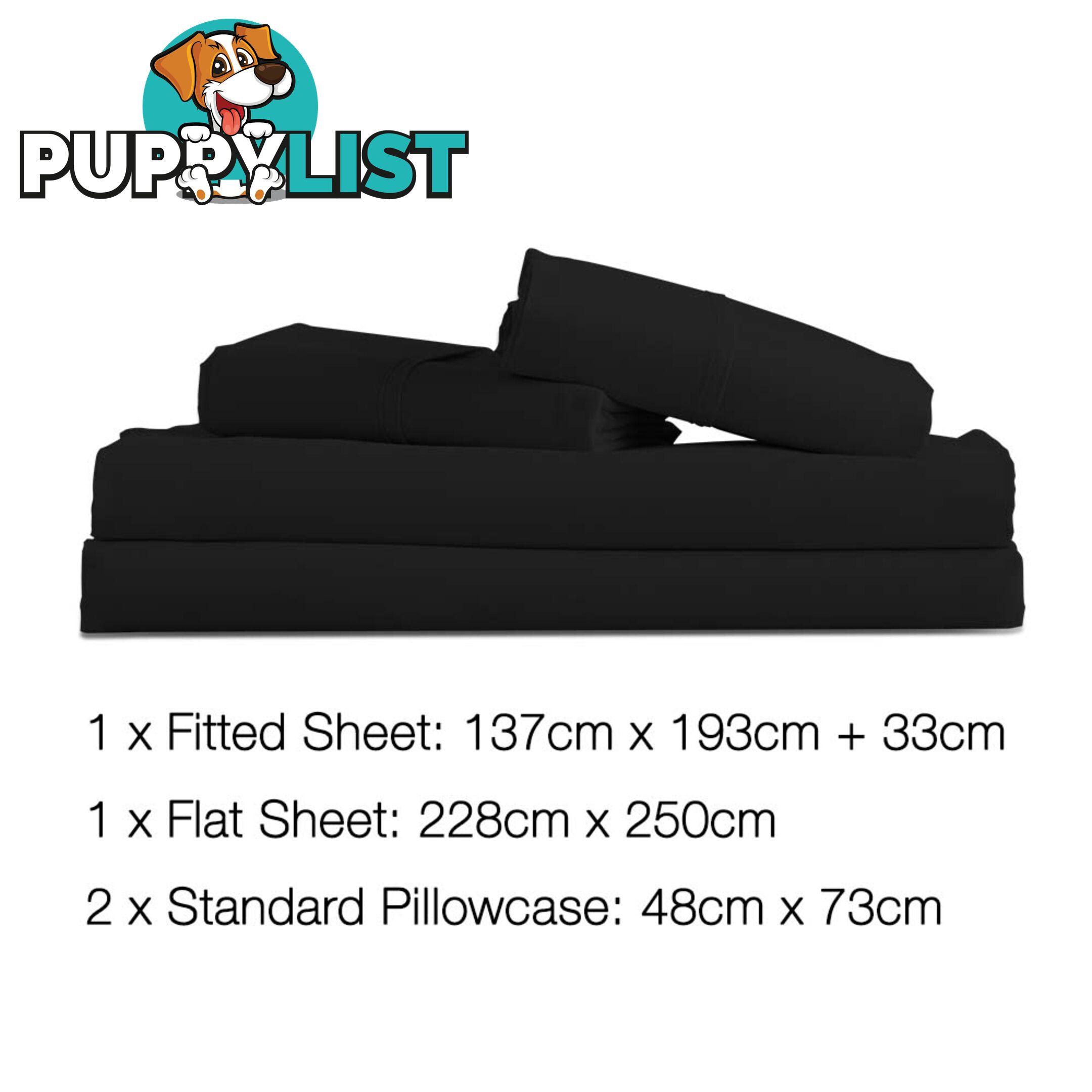 4 Piece Microfibre Sheet Set Double_ Black