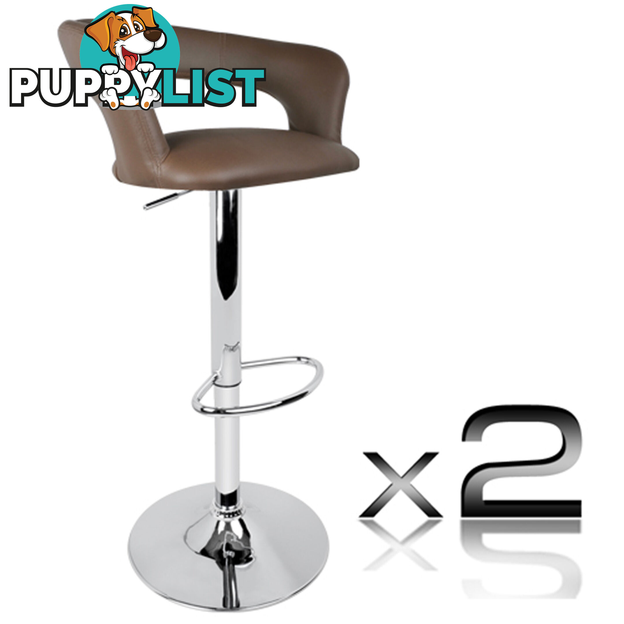 Set of 2 PU Leather Kitchen Bar Stool Taupe