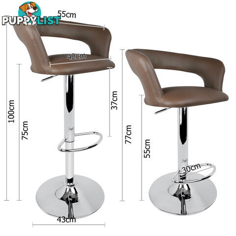 Set of 2 PU Leather Kitchen Bar Stool Taupe