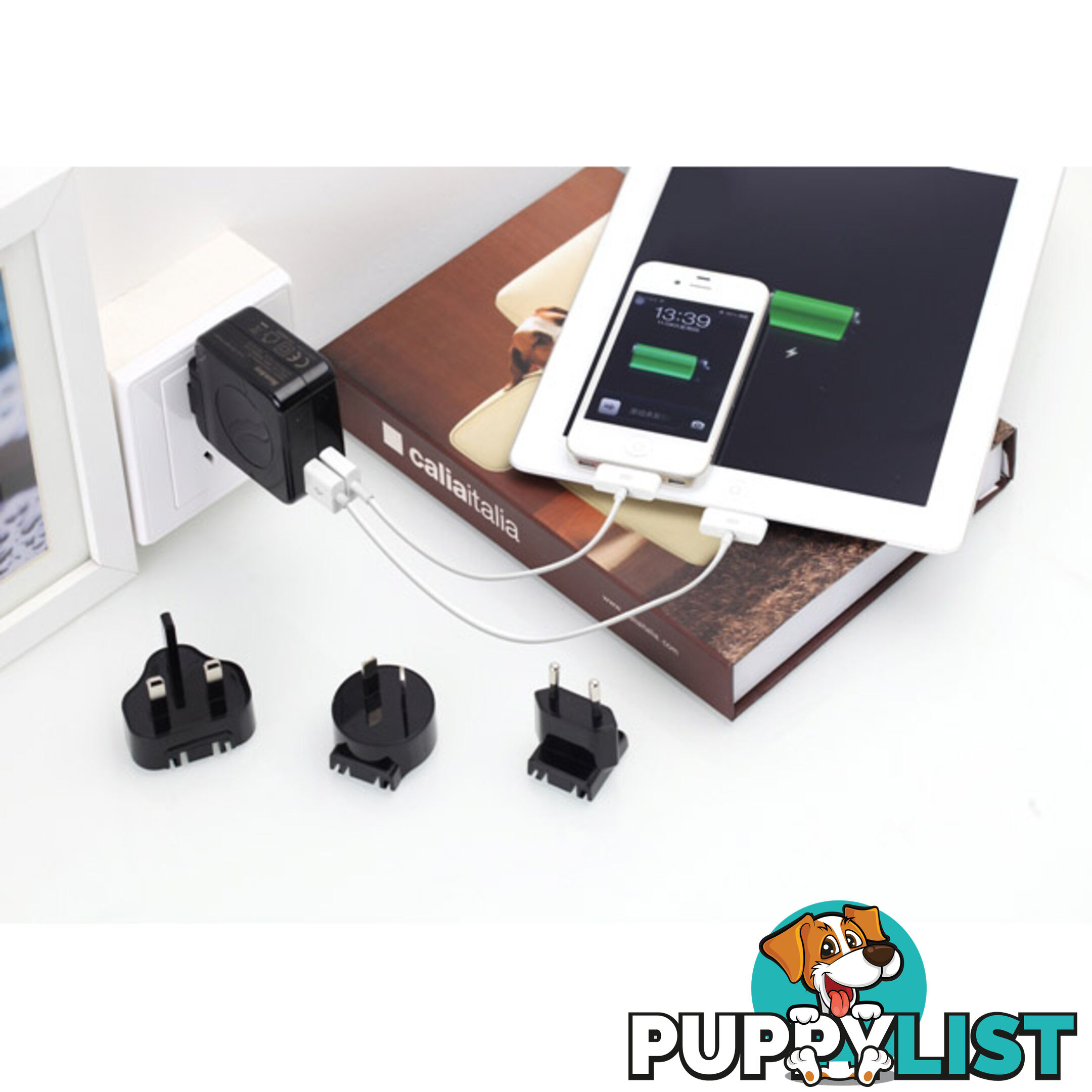 Huntkey TravelMate D204 Multi Plugs USB Wall Charger Adapter 4.2 A US UK EU AU Plugs with Car Charger