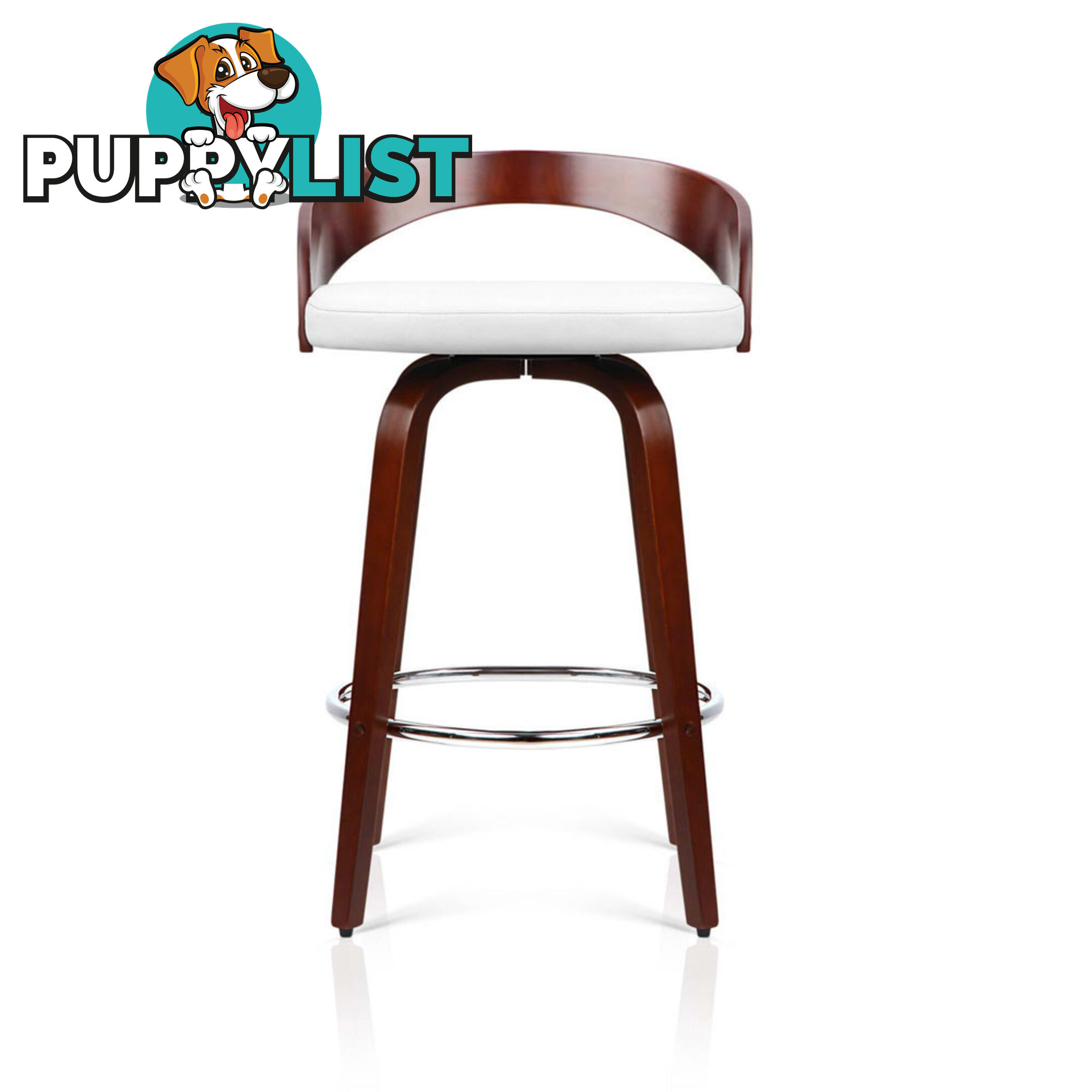 Set of 2 Cherry Wood Bar Stools with Chrome Footrest