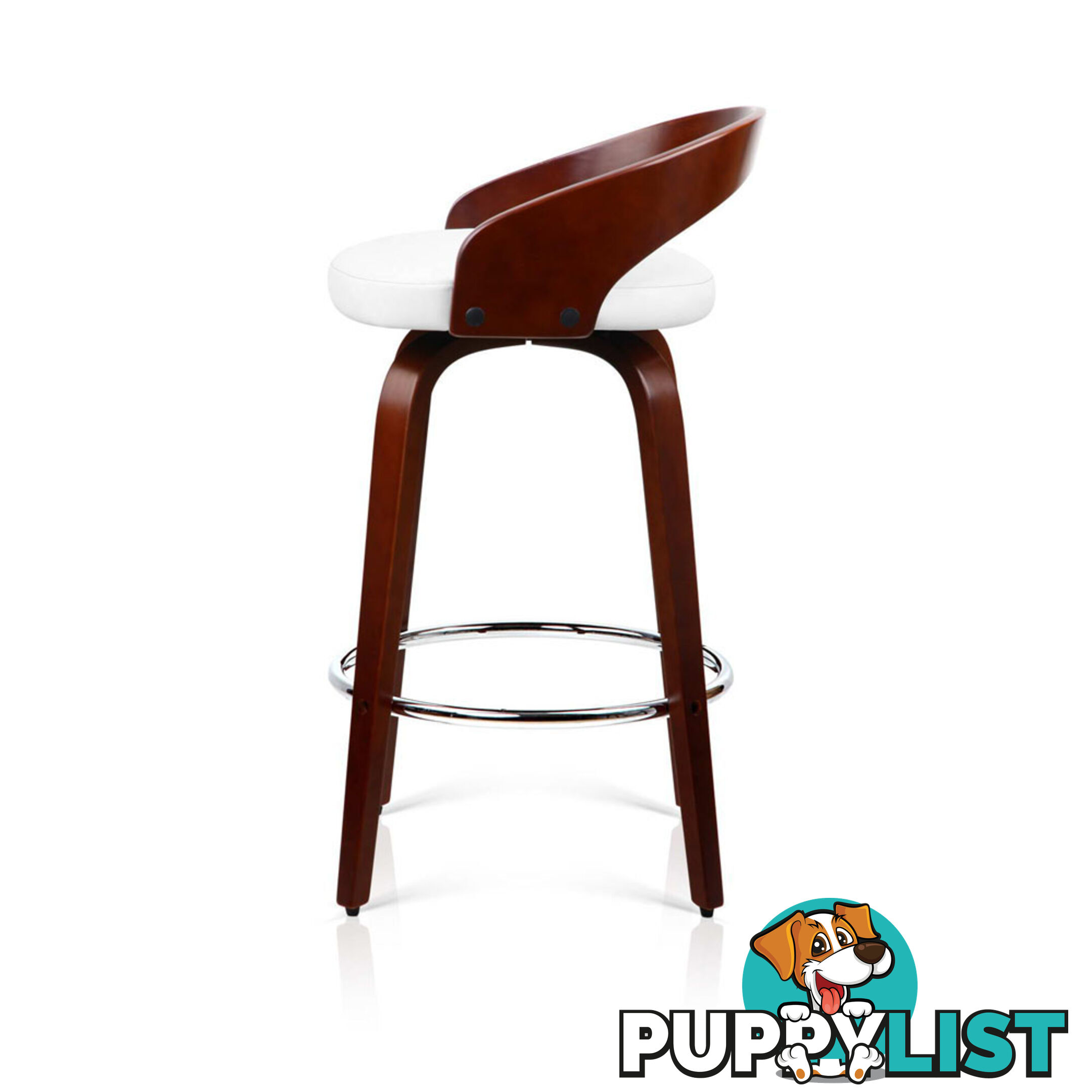 Set of 2 Cherry Wood Bar Stools with Chrome Footrest