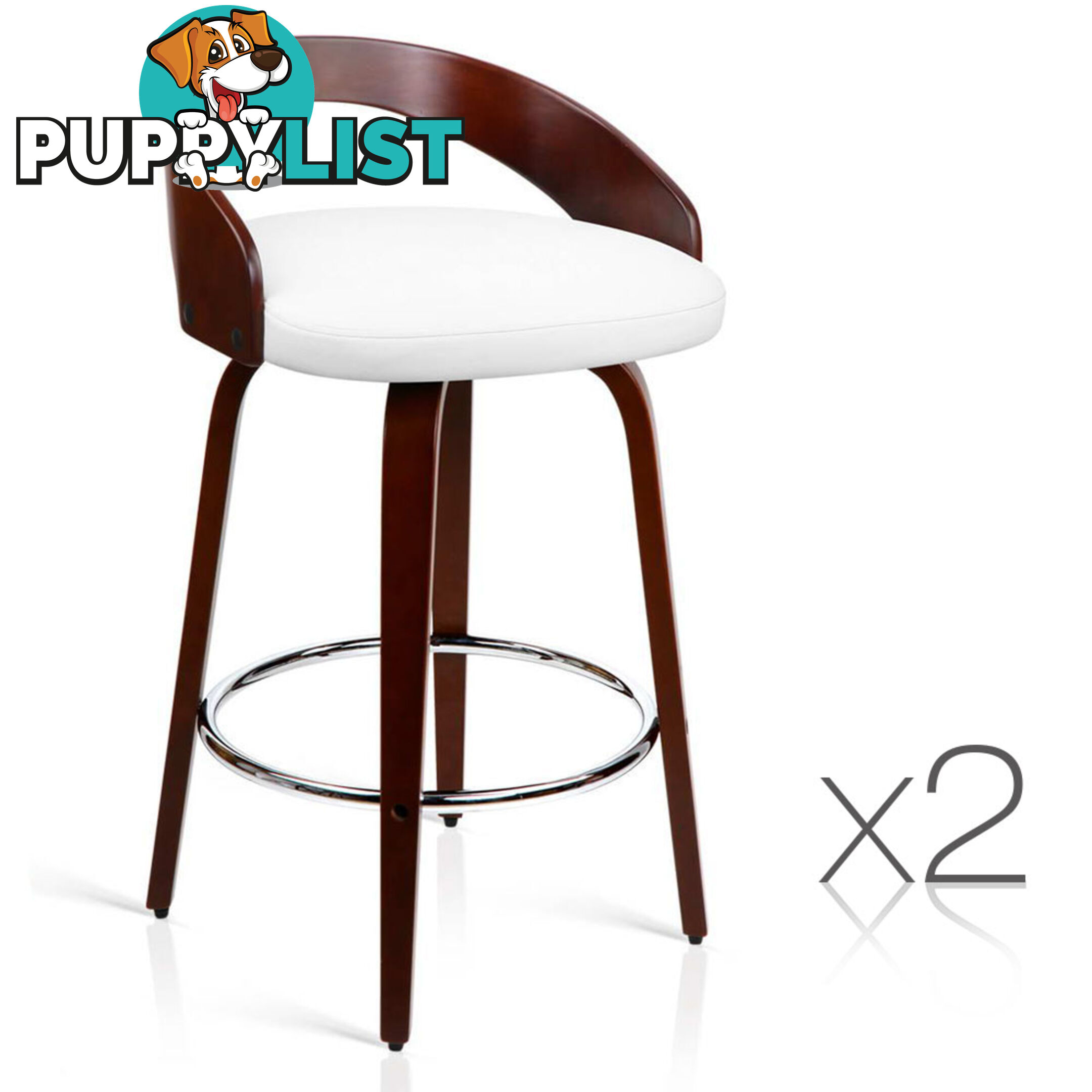 Set of 2 Cherry Wood Bar Stools with Chrome Footrest