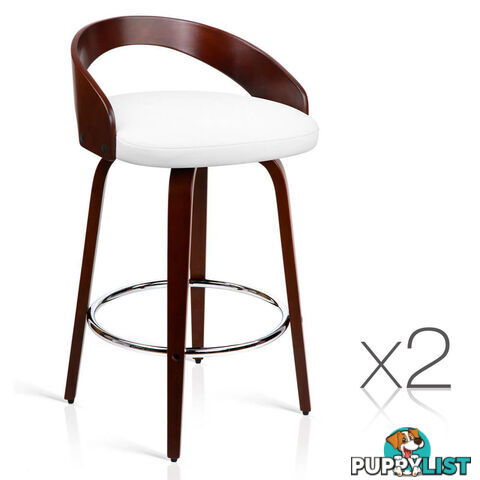 Set of 2 Cherry Wood Bar Stools with Chrome Footrest