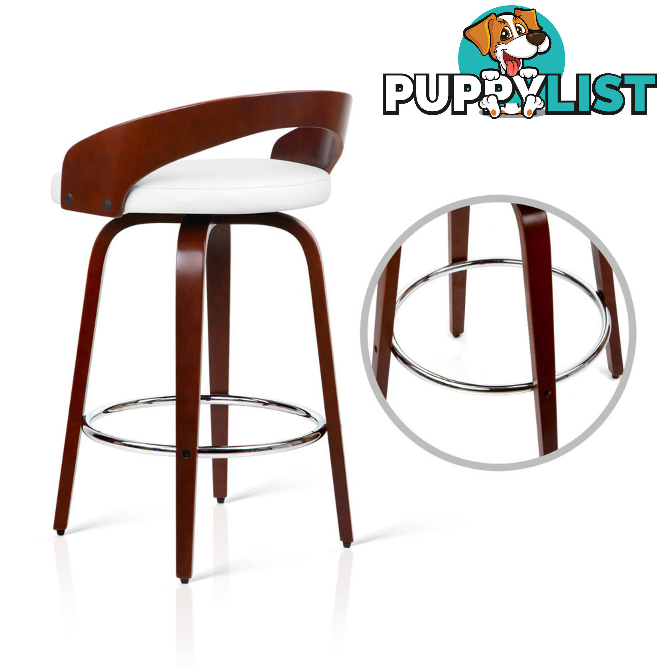 Set of 2 Cherry Wood Bar Stools with Chrome Footrest