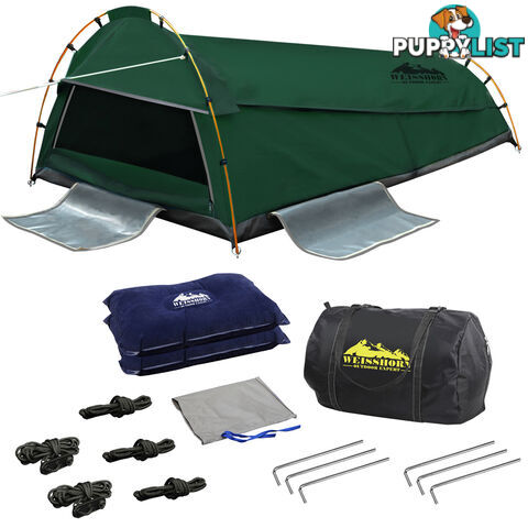 Double Camping Canvas Swag Tent Green w/ Air Pillow