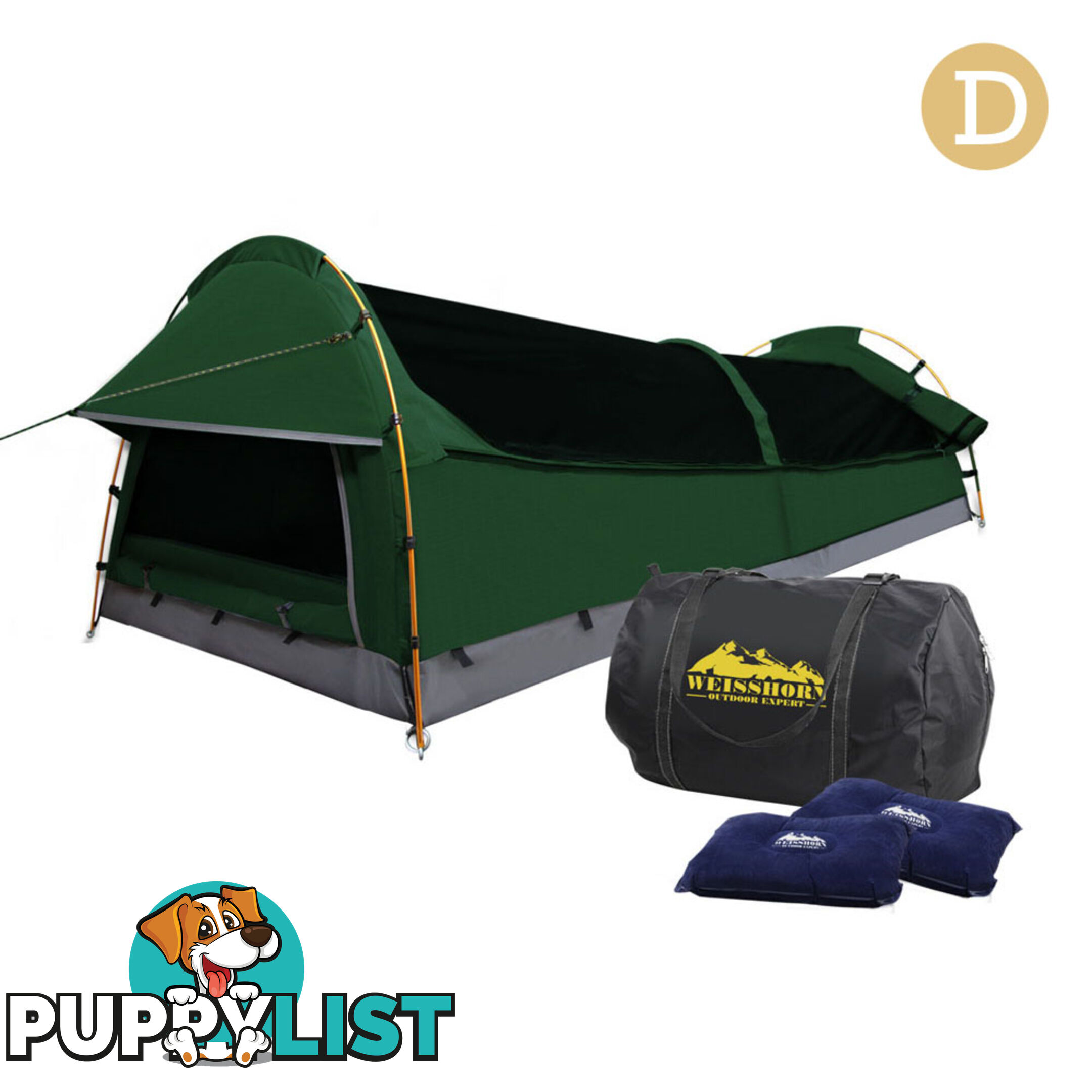 Double Camping Canvas Swag Tent Green w/ Air Pillow