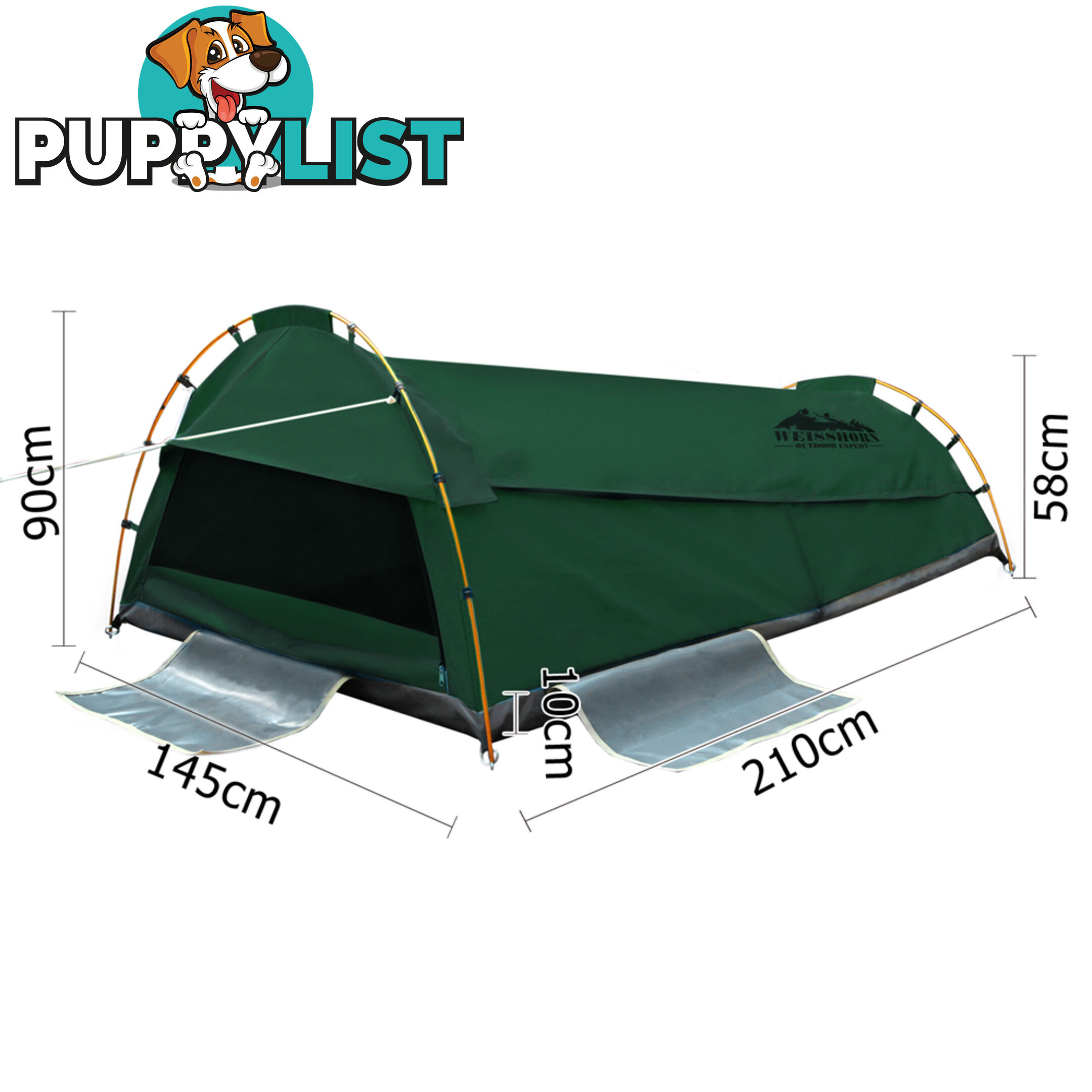 Double Camping Canvas Swag Tent Green w/ Air Pillow