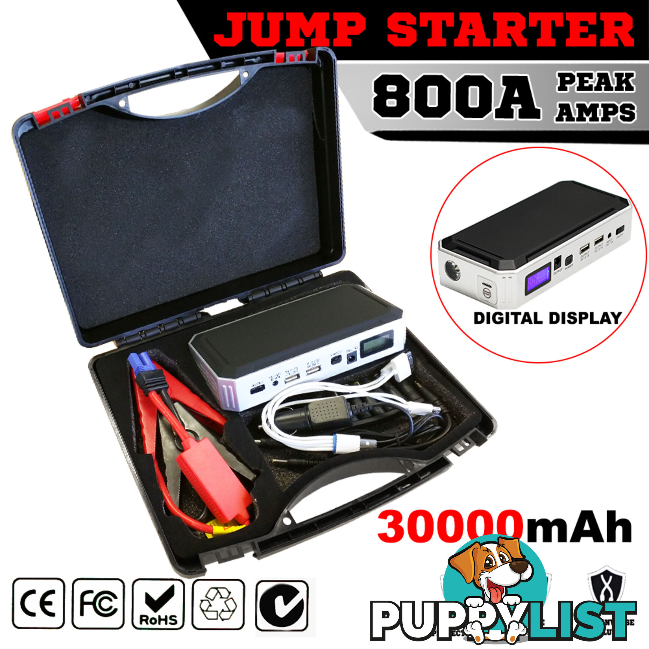 Portable Emergency Jump Starter 30000mAh Backup Power Bank Car Charger 12V 800A