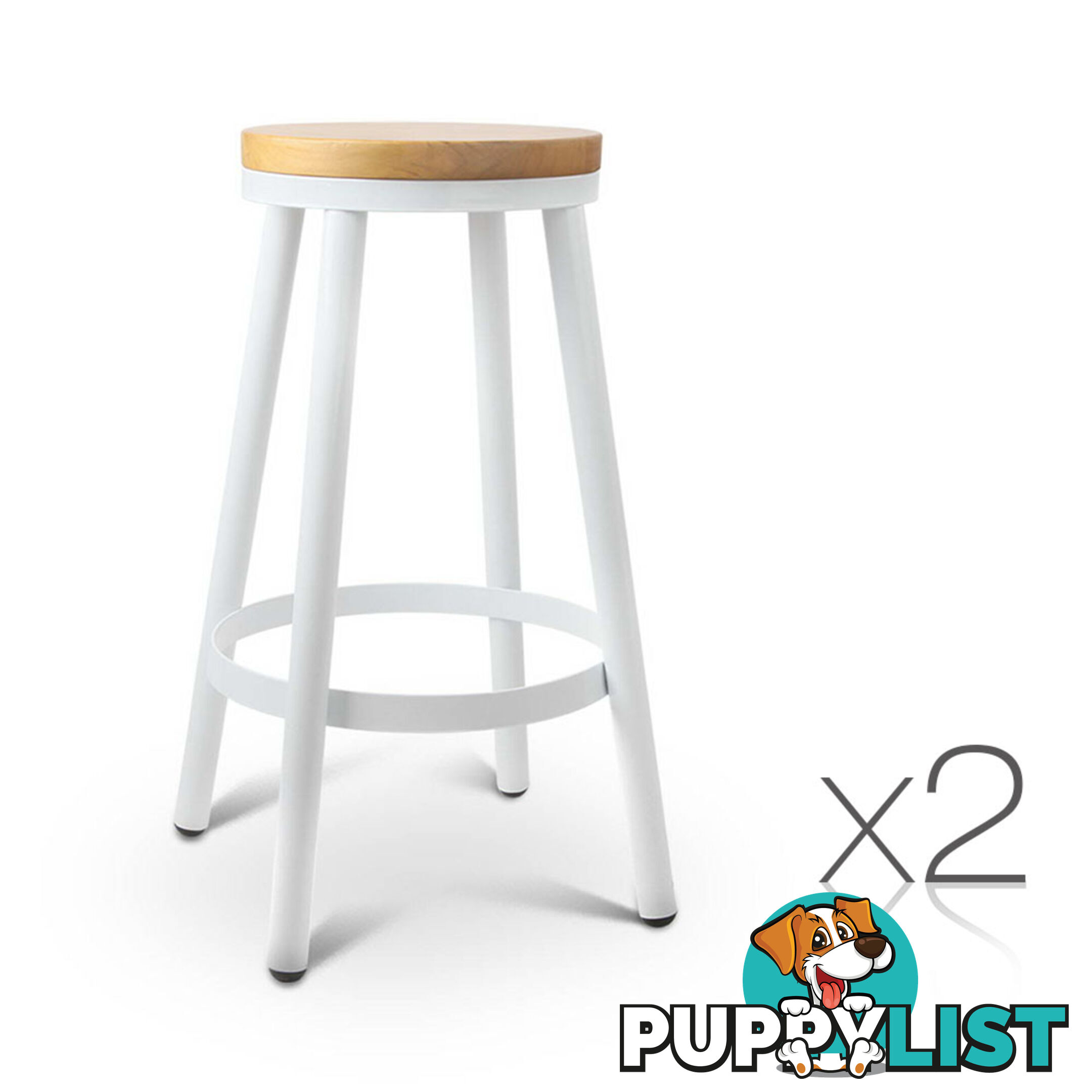 Set of 2 Round White Stackable Bar Stools