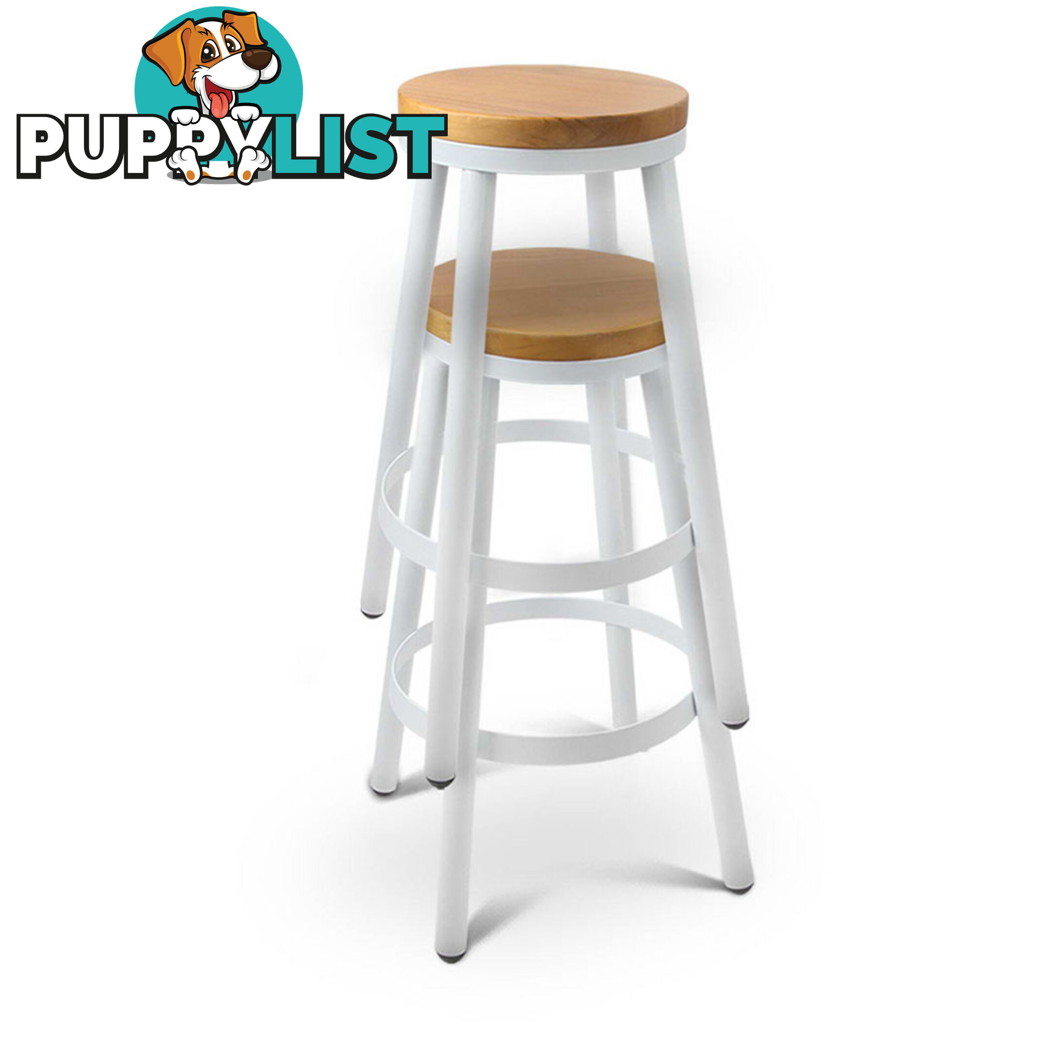 Set of 2 Round White Stackable Bar Stools