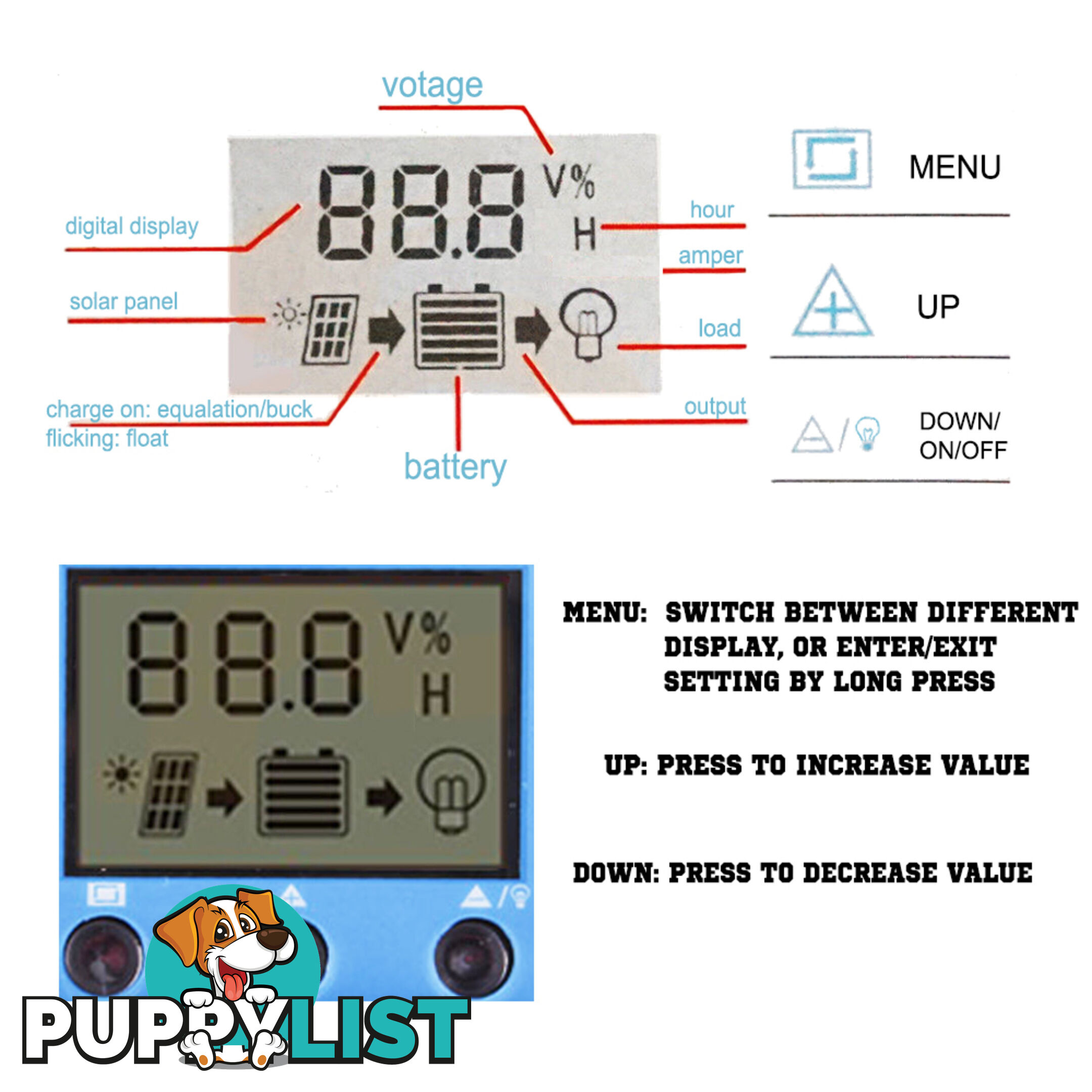 12V-24V 20A LCD Display PWM Solar Panel Regulator Charge Controller Timer PWN