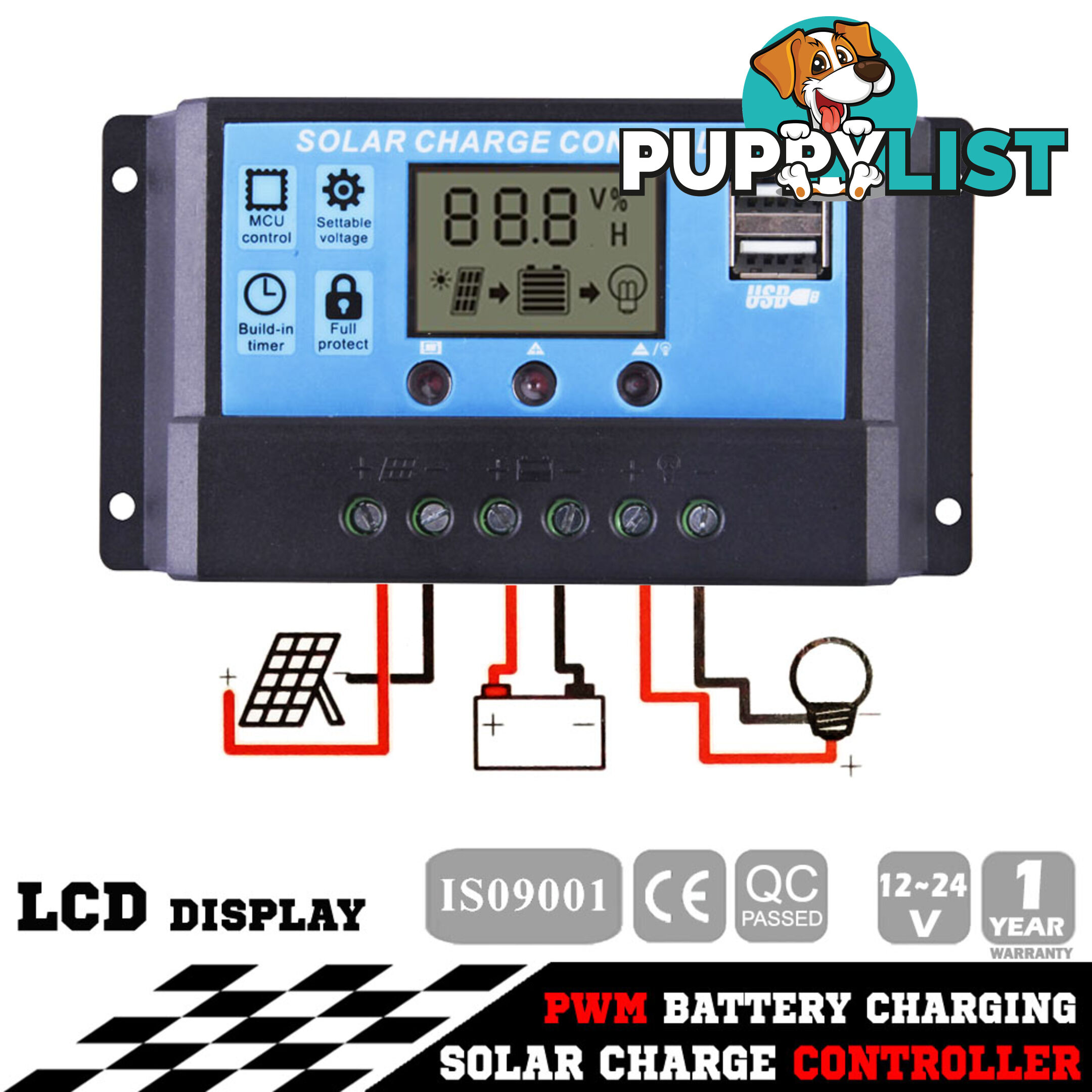 12V-24V 20A LCD Display PWM Solar Panel Regulator Charge Controller Timer PWN